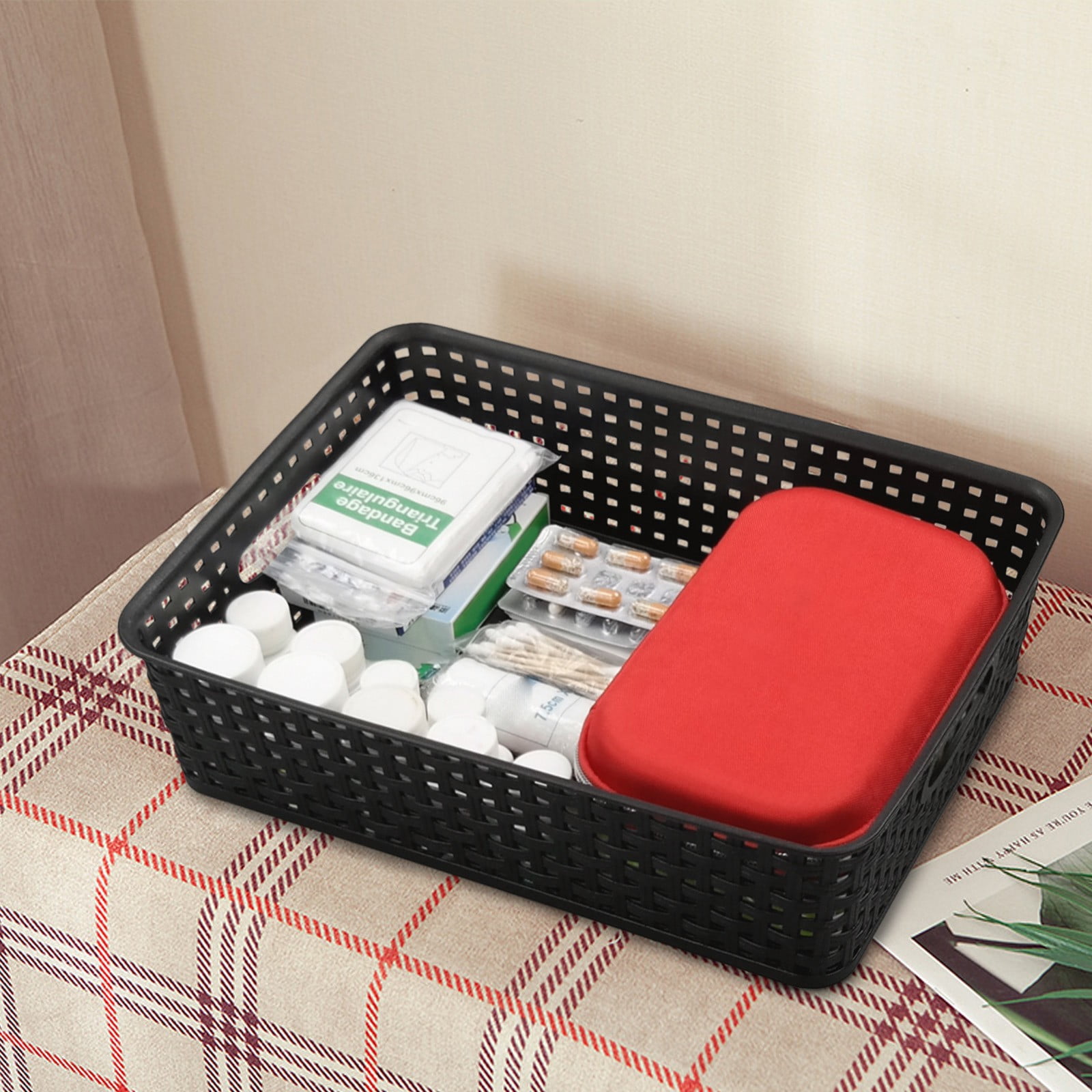 Plastic Storage Baskets, Heavy Duty Storage Bin, Durable, Easy to Use, Flexible, Multi-Purpose, Ideal for Closets, Cabinets, Shelves, Countertops, Bathroom (Black/1 Pcs) 10.08x7.68x4.01 10.08