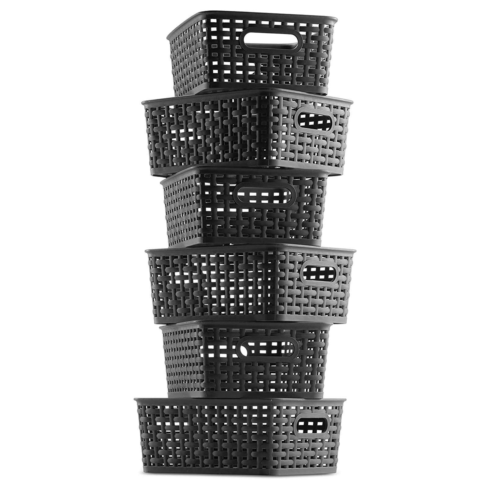 Plastic Storage Baskets, Heavy Duty Storage Bin, Durable, Easy to Use, Flexible, Multi-Purpose, Ideal for Closets, Cabinets, Shelves, Countertops, Bathroom (Black/1 Pcs) 10.08x7.68x4.01 10.08