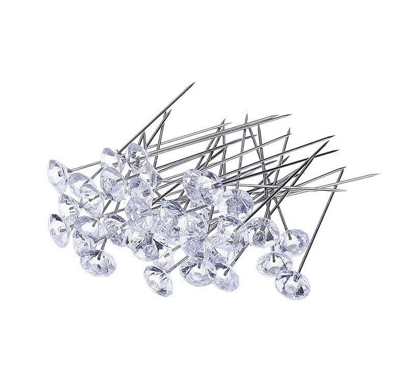 100Pcs Diamante Corsage Pins,Sewing Corsages Flower Pins, Long 2inch Floral Diamond Rhinestones Pins, Straight Head Pins for Wedding, Jewelry DIY Decoration, Quilting and Craft (White) White - Image 1