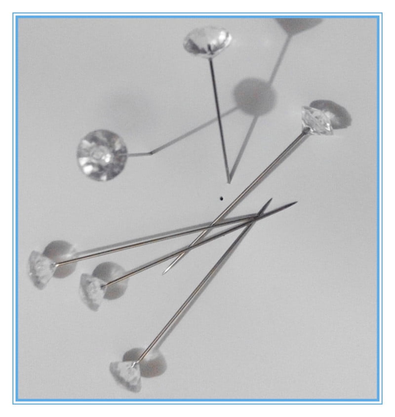 100Pcs Diamante Corsage Pins,Sewing Corsages Flower Pins, Long 2inch Floral Diamond Rhinestones Pins, Straight Head Pins for Wedding, Jewelry DIY Decoration, Quilting and Craft (White) White - Image 3