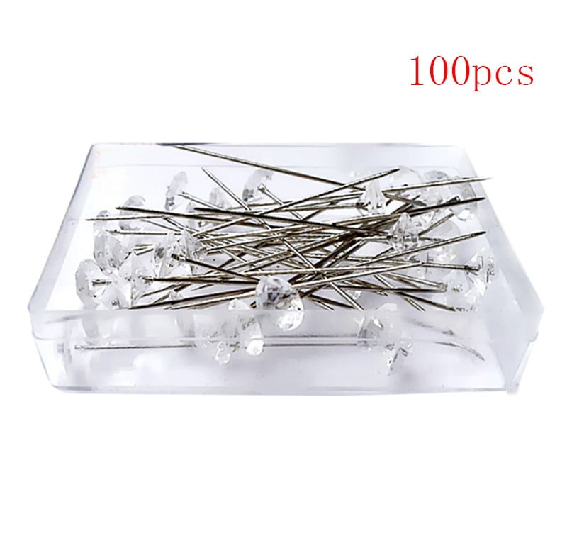 100Pcs Diamante Corsage Pins,Sewing Corsages Flower Pins, Long 2inch Floral Diamond Rhinestones Pins, Straight Head Pins for Wedding, Jewelry DIY Decoration, Quilting and Craft (White) White - Image 5
