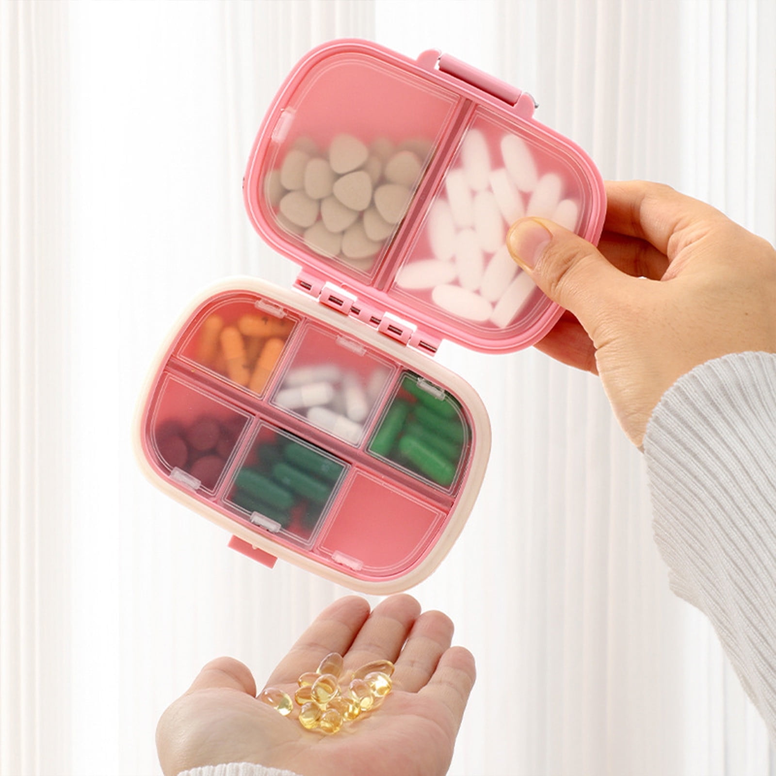 Travel Organizer With 8 Compartments - Portable Fiber Case For Pills,Rings,And Small Items - Fits In Backpack Or Purse - Fresh Lock Design With Labels Pink - Image 2