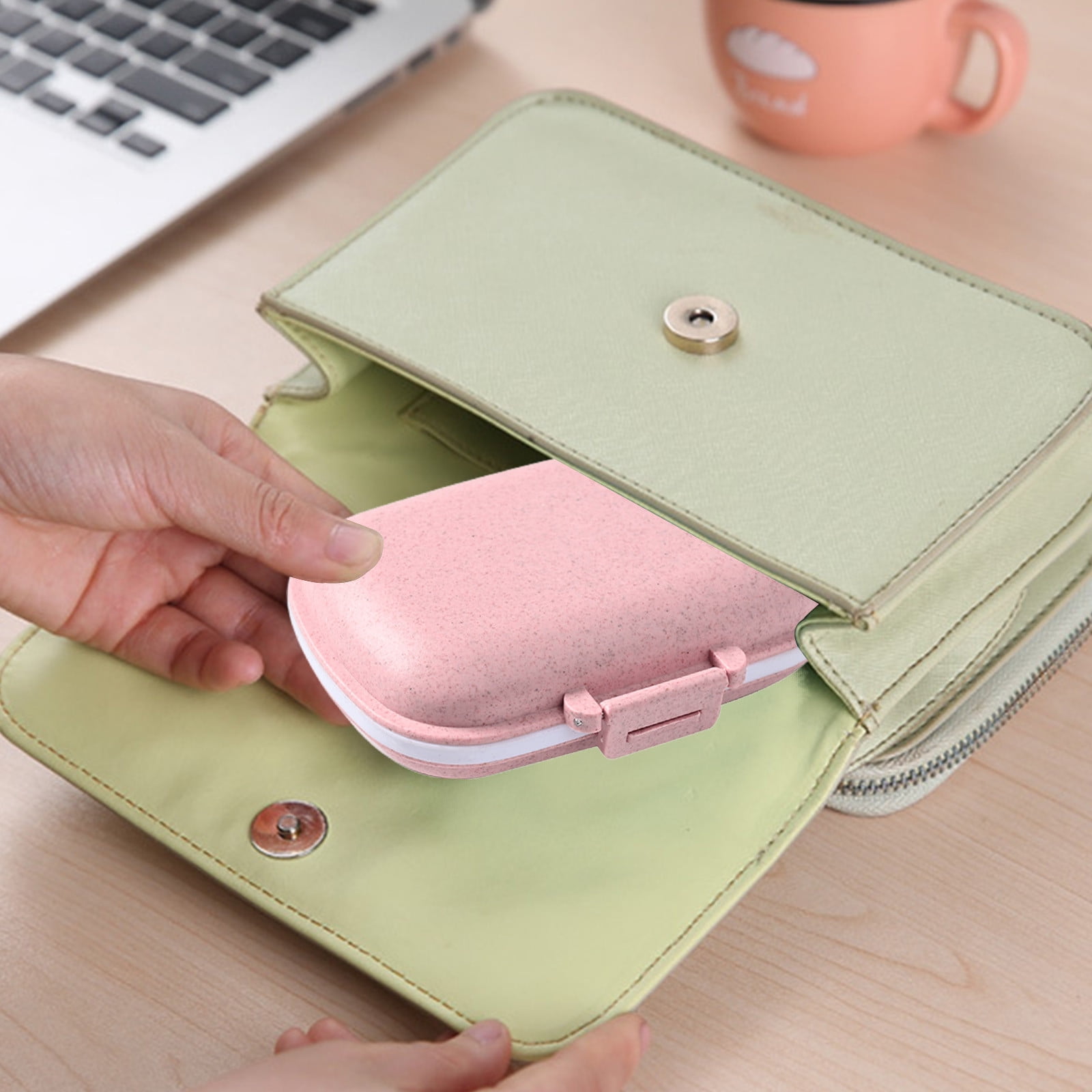 Travel Organizer With 8 Compartments - Portable Fiber Case For Pills,Rings,And Small Items - Fits In Backpack Or Purse - Fresh Lock Design With Labels Pink - Image 5