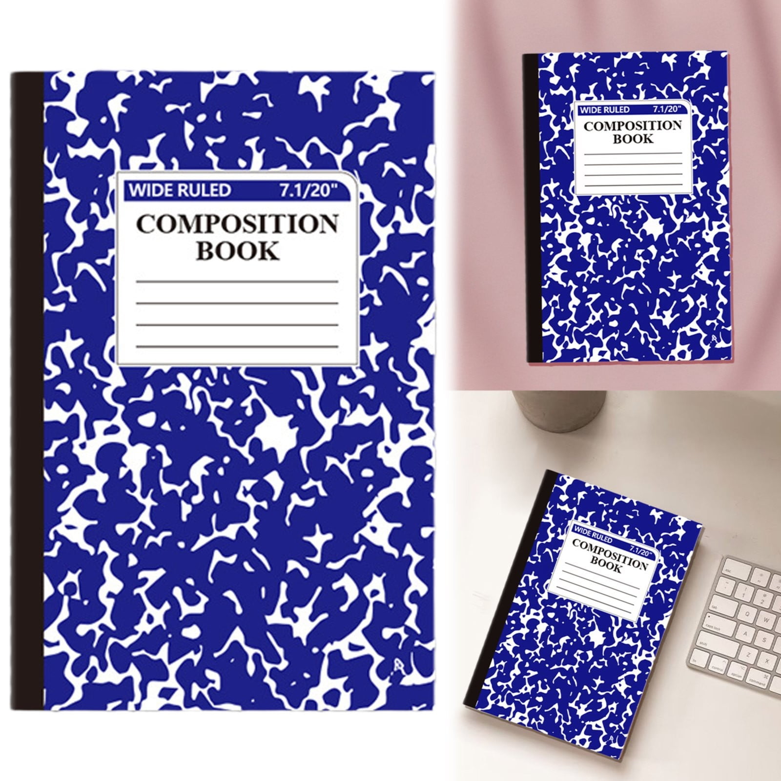 1 Pcs 8 Pastel Colors Office Ruled Composition Books,Composition Notebook, Marble Cover Notepad Lined Cute Journal Notebooks for Office Supplies Notes Taking Writing, 5.5 X 8.27 in(Hot Pink) Dark Blue - Image 2