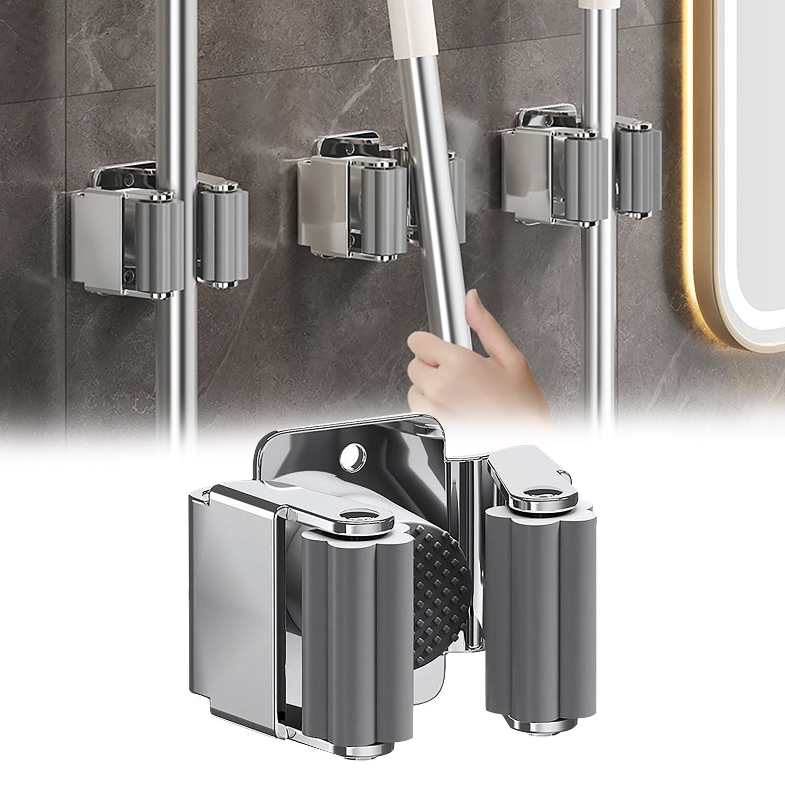 Broom Holder Wall Mount, Mop and Broom Holder Wall Mount, Stainless Steel Command Broom Holder with Screws, Garden Tool Storage Organizer for Kitchen, Home, Bathroom, Garage, 1 Pcs, 2.05x1.77x1.38 2.05