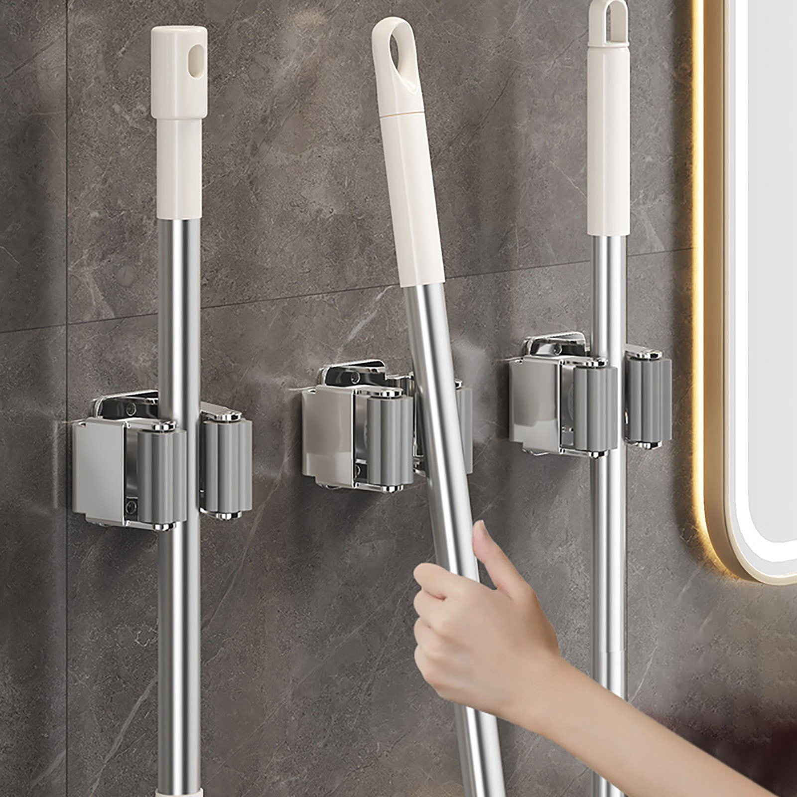 Broom Holder Wall Mount, Mop and Broom Holder Wall Mount, Stainless Steel Command Broom Holder with Screws, Garden Tool Storage Organizer for Kitchen, Home, Bathroom, Garage, 1 Pcs, 2.05x1.77x1.38 2.05