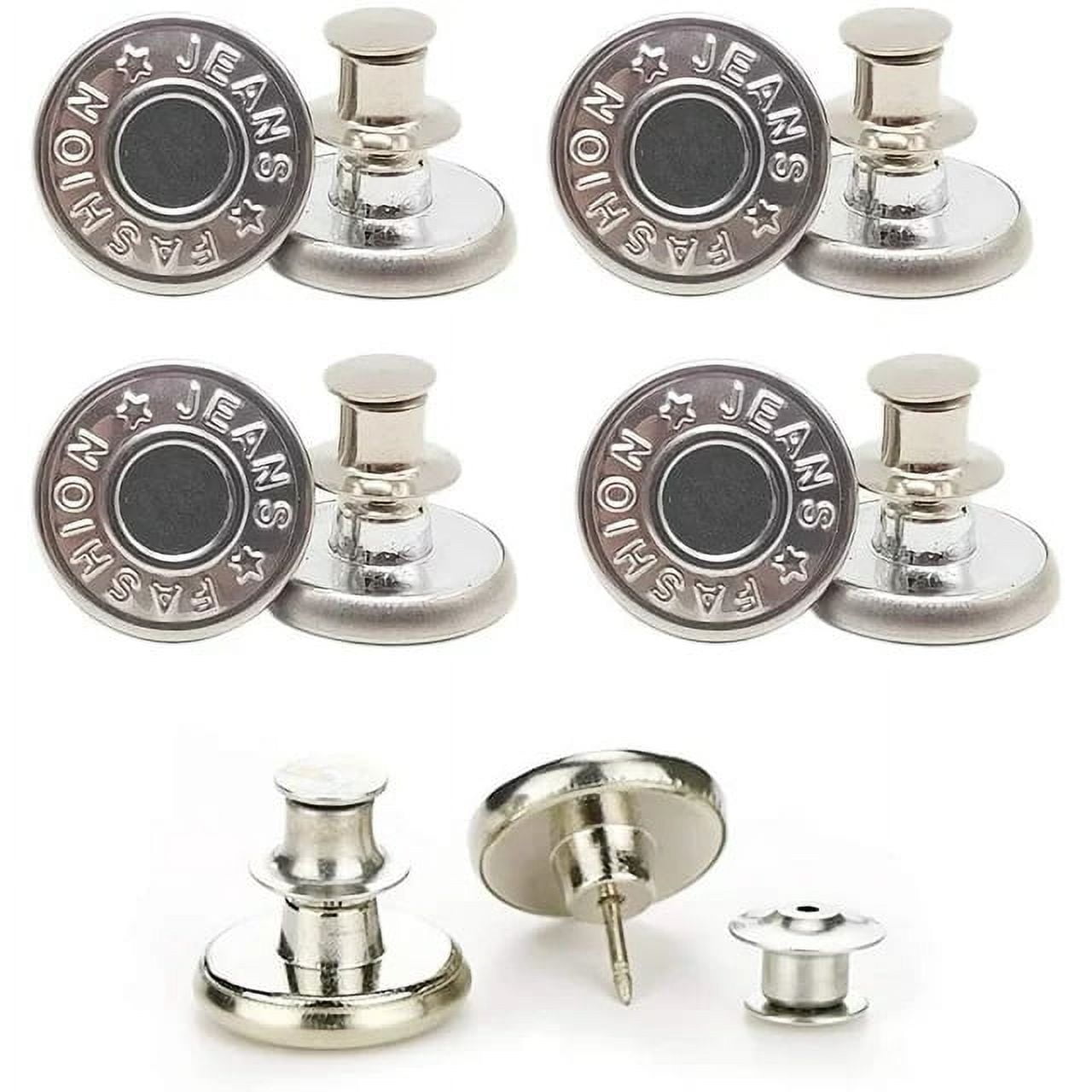 Button Pins for Loose Jeans, No Sew and No Tools Instant Replacement Snap Tack Pant Button, Reusable and Adjustable Metal Pants Button Tightener, 4 Sets, 0.67 Inches 0.67