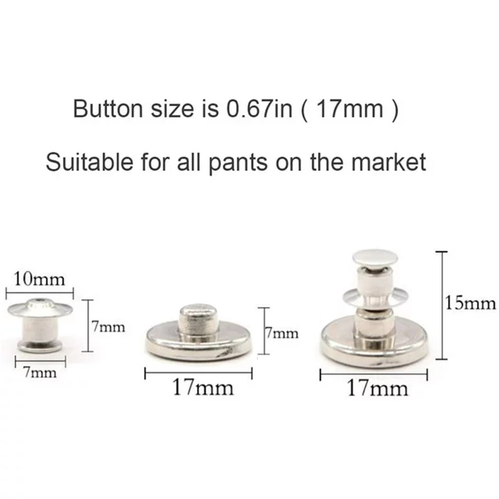 Button Pins for Loose Jeans, No Sew and No Tools Instant Replacement Snap Tack Pant Button, Reusable and Adjustable Metal Pants Button Tightener, 4 Sets, 0.67 Inches 0.67