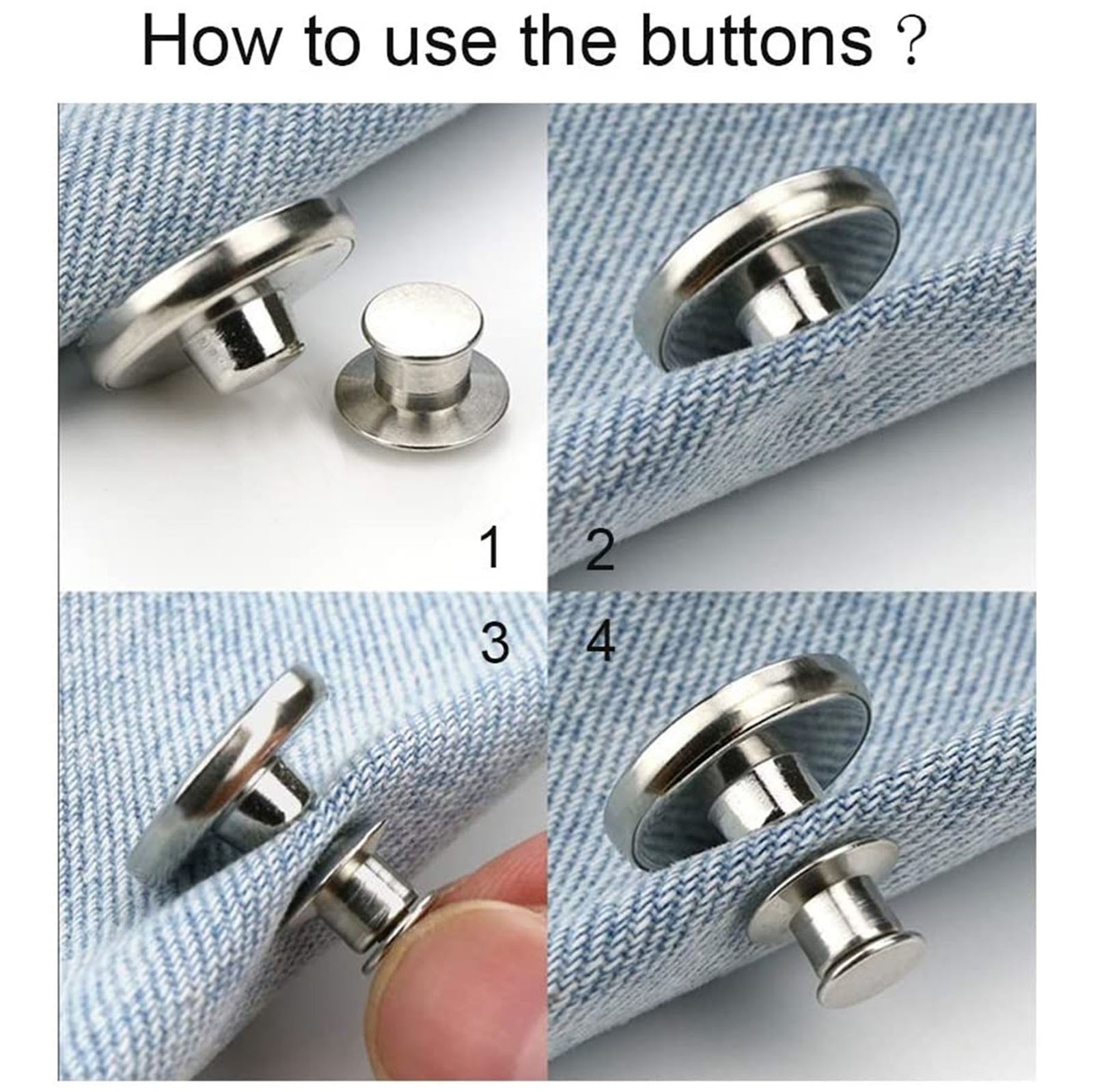 Button Pins for Loose Jeans, No Sew and No Tools Instant Replacement Snap Tack Pant Button, Reusable and Adjustable Metal Pants Button Tightener, 4 Sets, 0.67 Inches 0.67