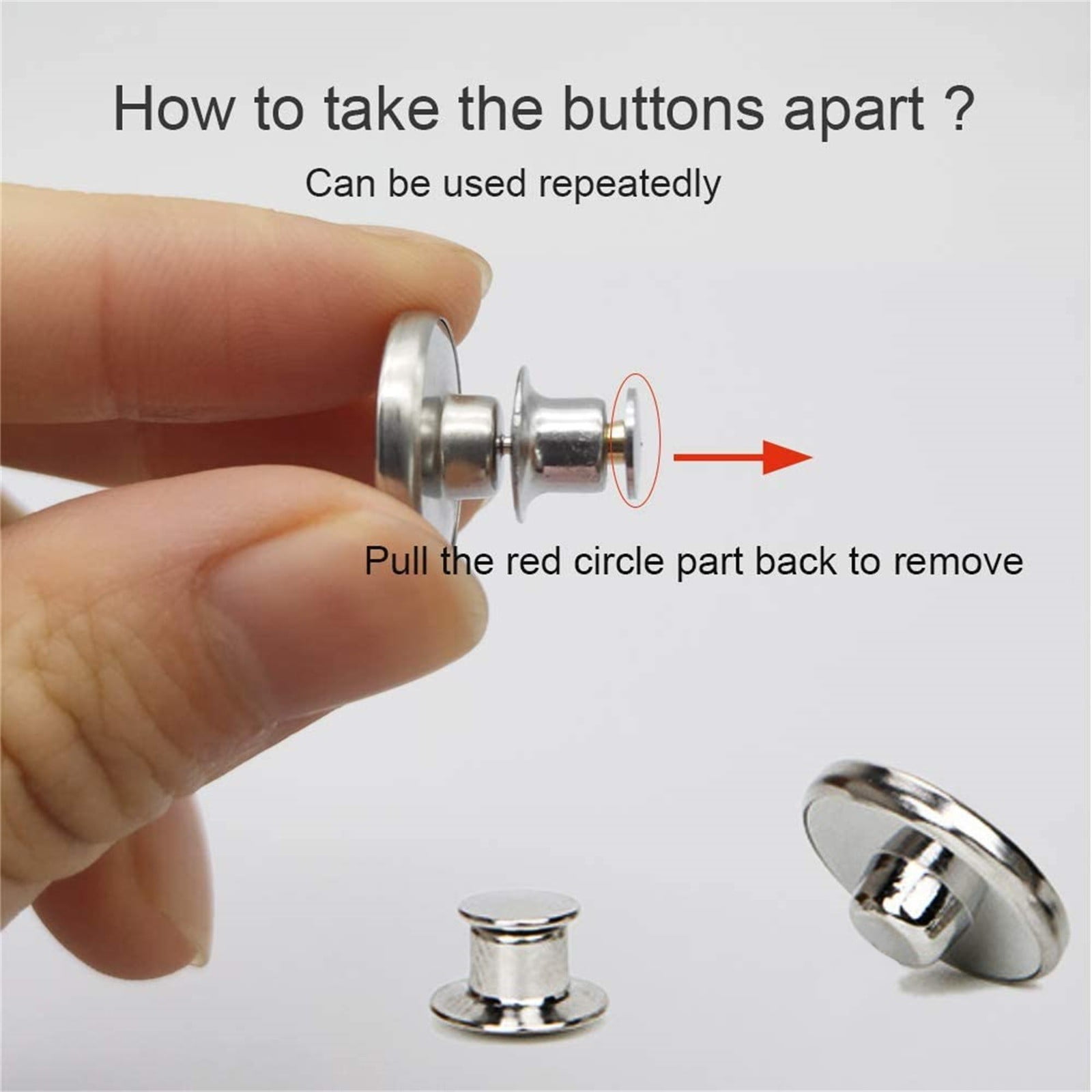 Button Pins for Loose Jeans, No Sew and No Tools Instant Replacement Snap Tack Pant Button, Reusable and Adjustable Metal Pants Button Tightener, 4 Sets, 0.67 Inches 0.67