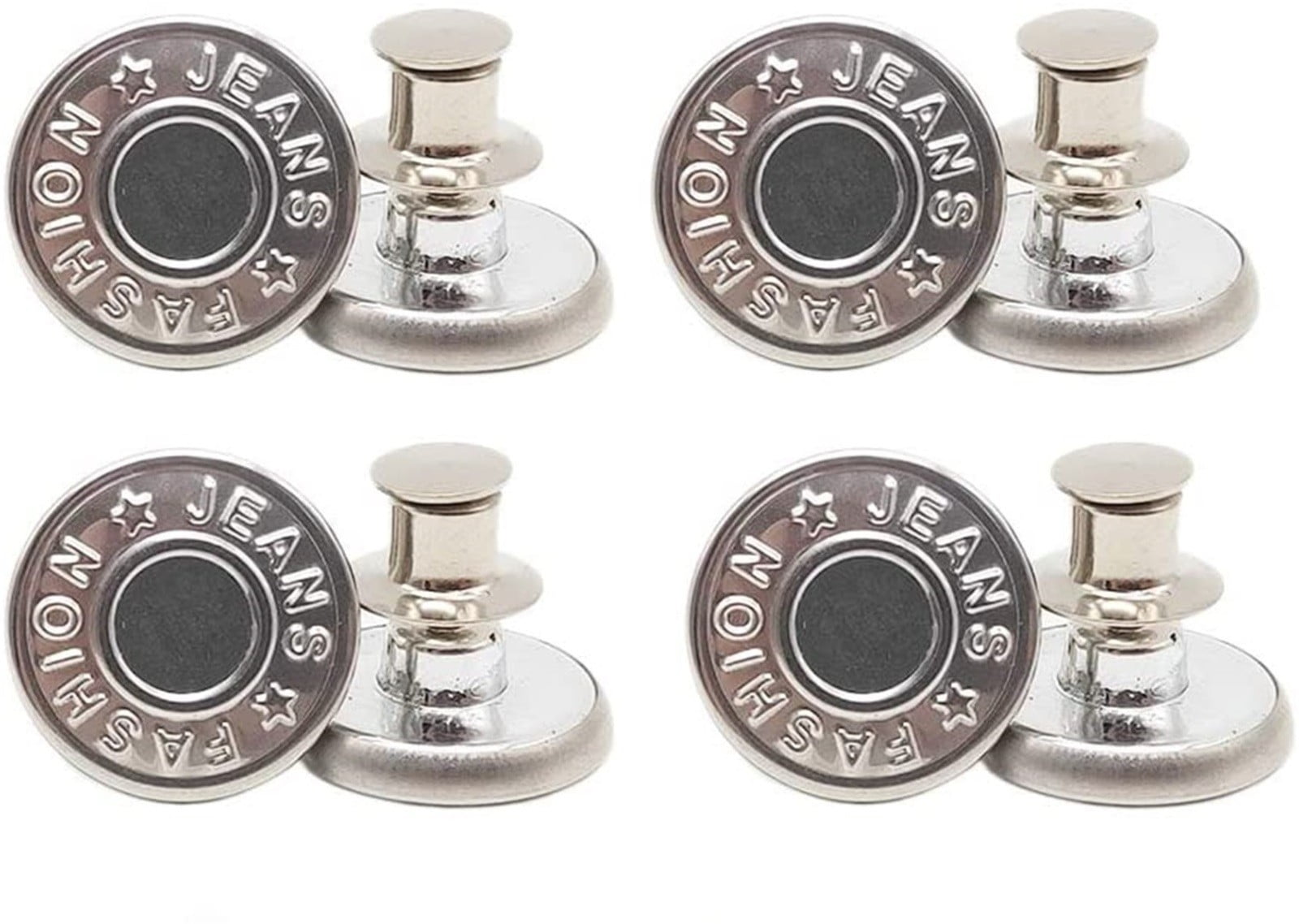 Button Pins for Loose Jeans, No Sew and No Tools Instant Replacement Snap Tack Pant Button, Reusable and Adjustable Metal Pants Button Tightener, 4 Sets, 0.67 Inches 0.67
