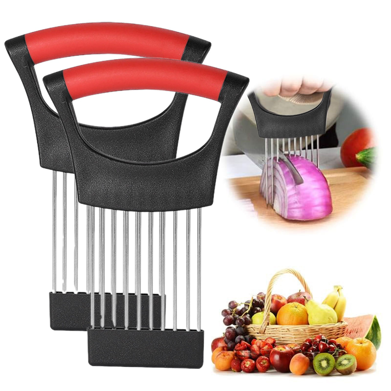 Onion Holder for Slicing Onion, Slice Holder Kitchen Chopper Assistant Tool, Vegetable Cutter with Protective Cover for Tomato, Lemon, Potato, Egg, Food Slice Assistant, Home Kitchen Tool, 2 Pcs 3.74