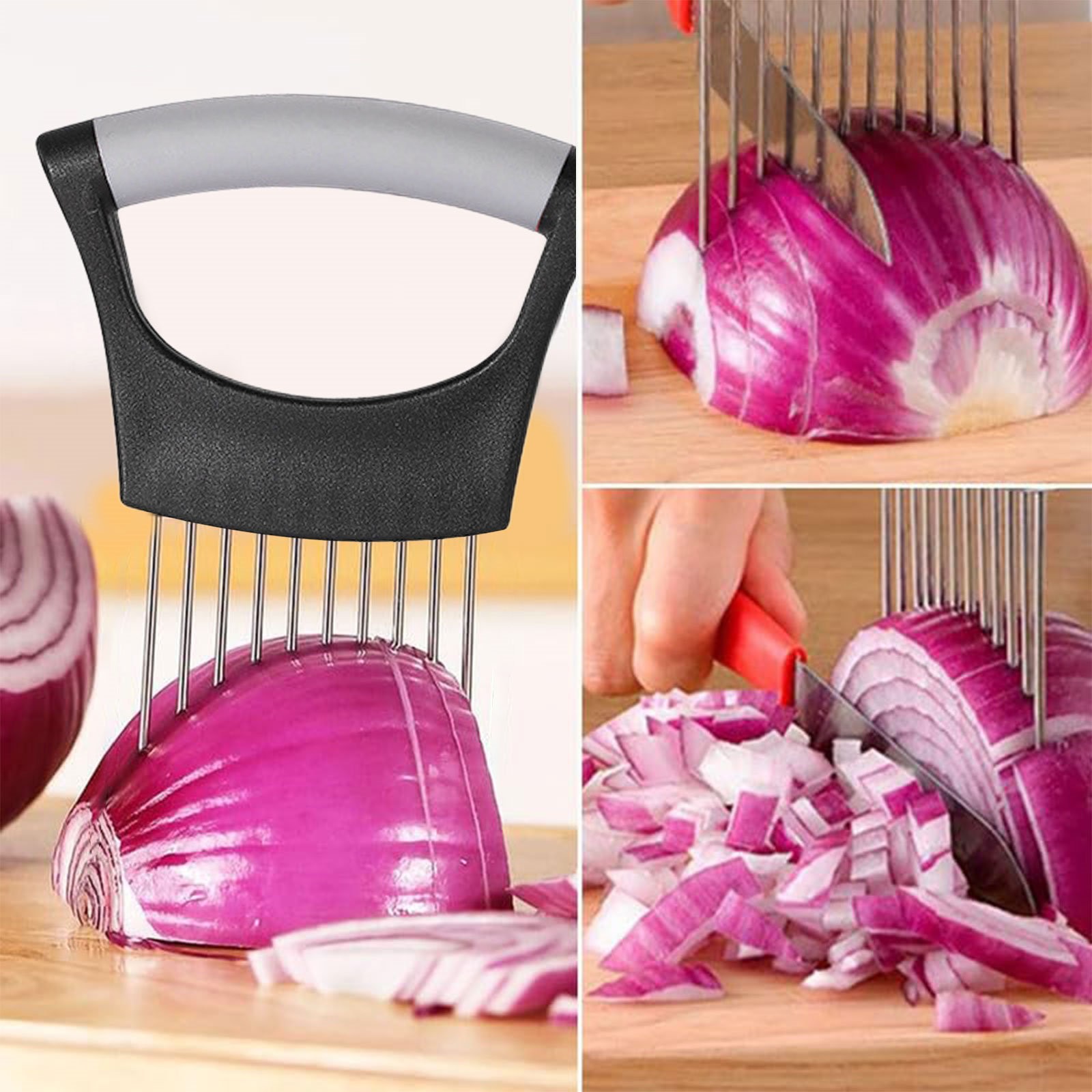 Onion Holder for Slicing Onion, Slice Holder Kitchen Chopper Assistant Tool, Vegetable Cutter with Protective Cover for Tomato, Lemon, Potato, Egg, Food Slice Assistant, Home Kitchen Tool, 2 Pcs 3.74