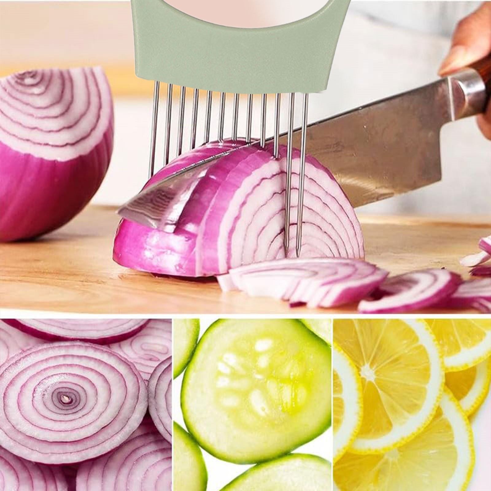 Onion Holder for Slicing Onion, Slice Holder Kitchen Chopper Assistant Tool, Vegetable Cutter with Protective Cover for Tomato, Lemon, Potato, Egg, Food Slice Assistant, Home Kitchen Tool, 2 Pcs 3.74