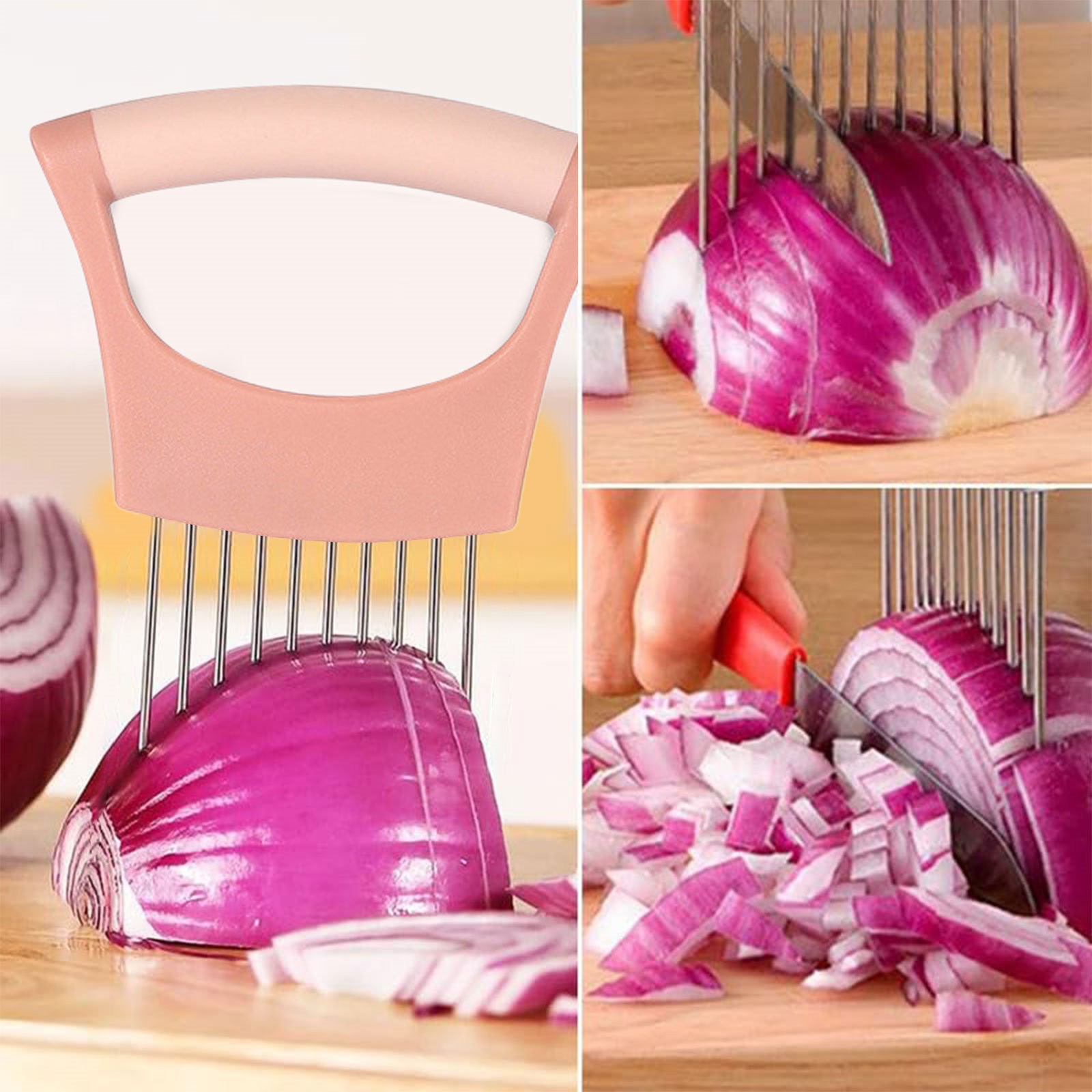 Onion Holder for Slicing Onion, Slice Holder Kitchen Chopper Assistant Tool, Vegetable Cutter with Protective Cover for Tomato, Lemon, Potato, Egg, Food Slice Assistant, Home Kitchen Tool, 2 Pcs 3.74