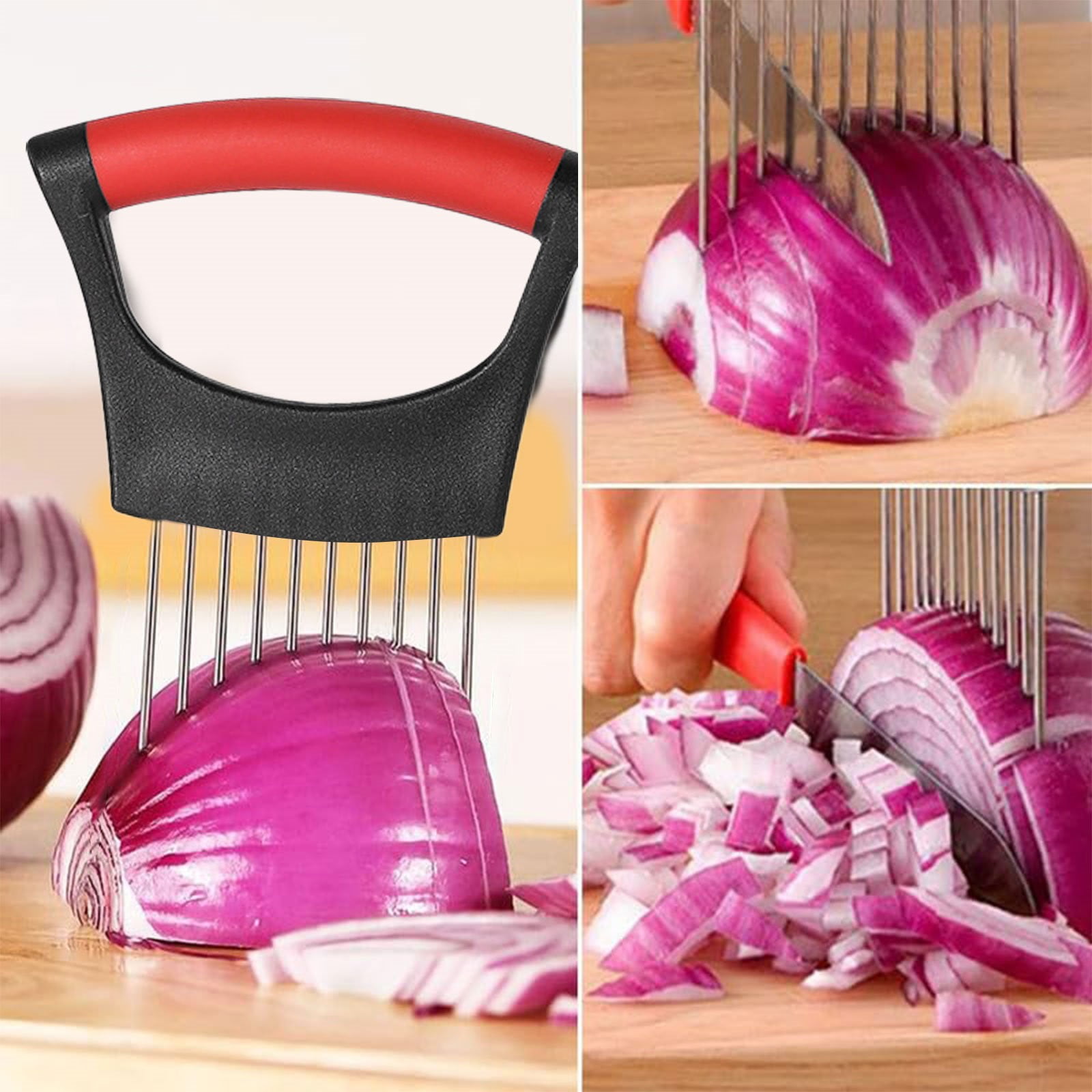 Onion Holder for Slicing Onion, Slice Holder Kitchen Chopper Assistant Tool, Vegetable Cutter with Protective Cover for Tomato, Lemon, Potato, Egg, Food Slice Assistant, Home Kitchen Tool, 2 Pcs 3.74