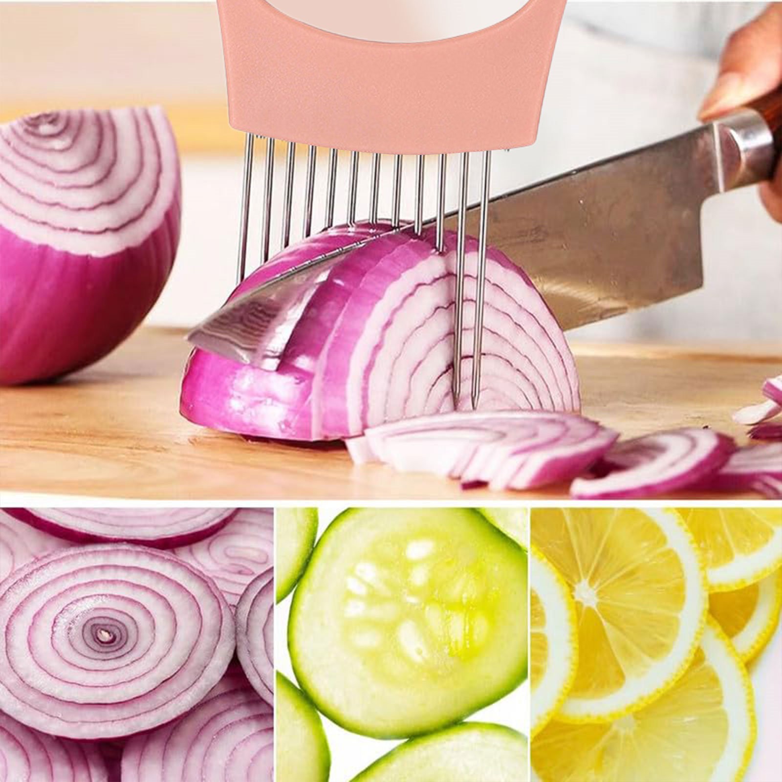 Onion Holder for Slicing Onion, Slice Holder Kitchen Chopper Assistant Tool, Vegetable Cutter with Protective Cover for Tomato, Lemon, Potato, Egg, Food Slice Assistant, Home Kitchen Tool, 2 Pcs 3.74