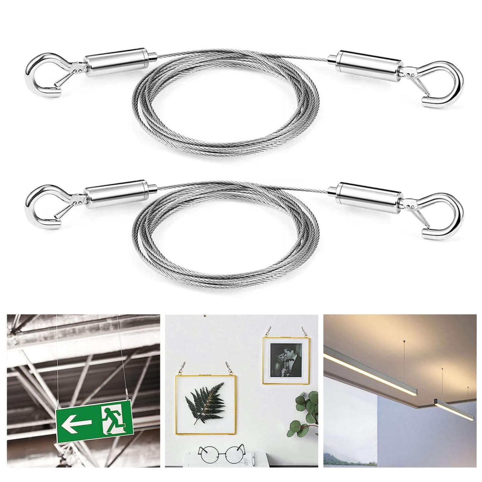 Adjustable Picture Hanging Wire, Upgrade Mirror Frame Hanging Kit, Heavy Duty Stainless Steel Wire Rope, Supports Up to 100lbs (Silver, 2PC/3.28 FT) 6.56' Silver*2 - Image 6