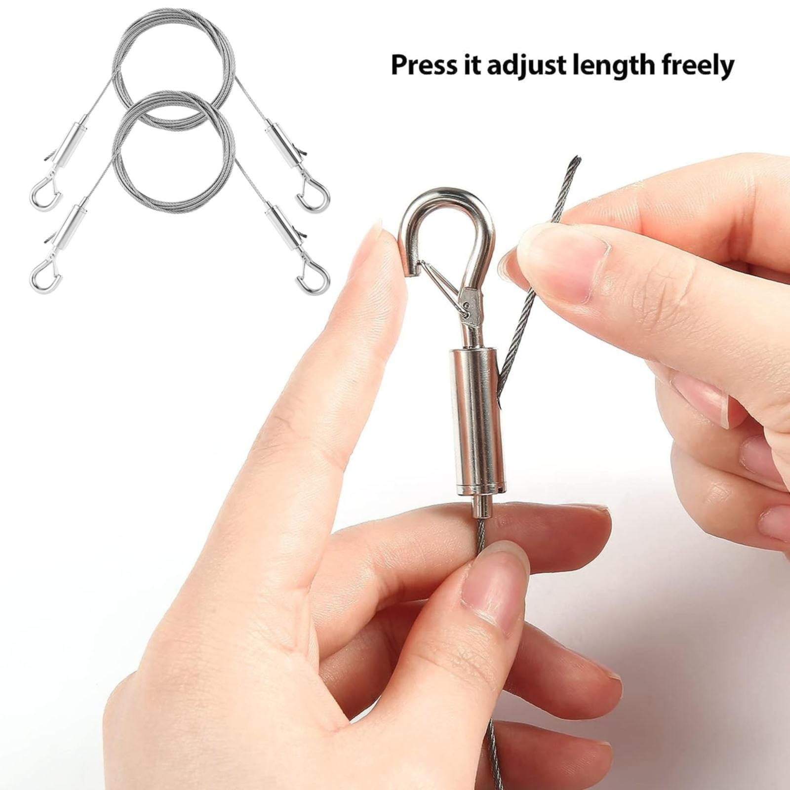Adjustable Picture Hanging Wire, Upgrade Mirror Frame Hanging Kit, Heavy Duty Stainless Steel Wire Rope, Supports Up to 100lbs (Silver, 2PC/3.28 FT) 9.84' Silver*2 - Image 7