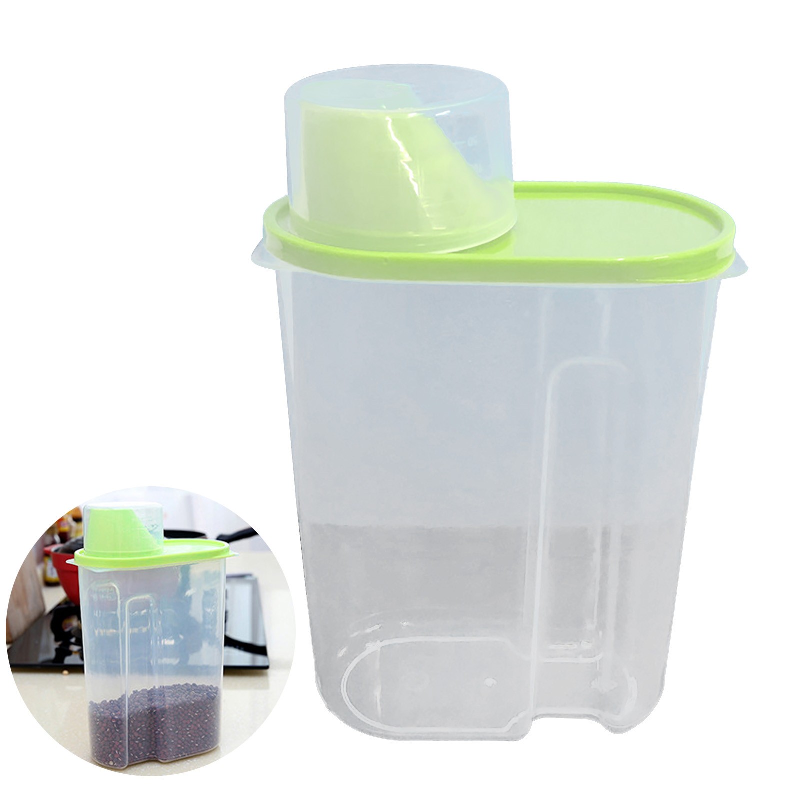 Airtight Storage Container with Lids, Plastic Pet Food Storage Container with Locking Lid,Pet Dog Cat Food Dispenser ,Clear Pet Dog Food Storage Bin Containers for Rice Grain(Green,4.72x7.68
