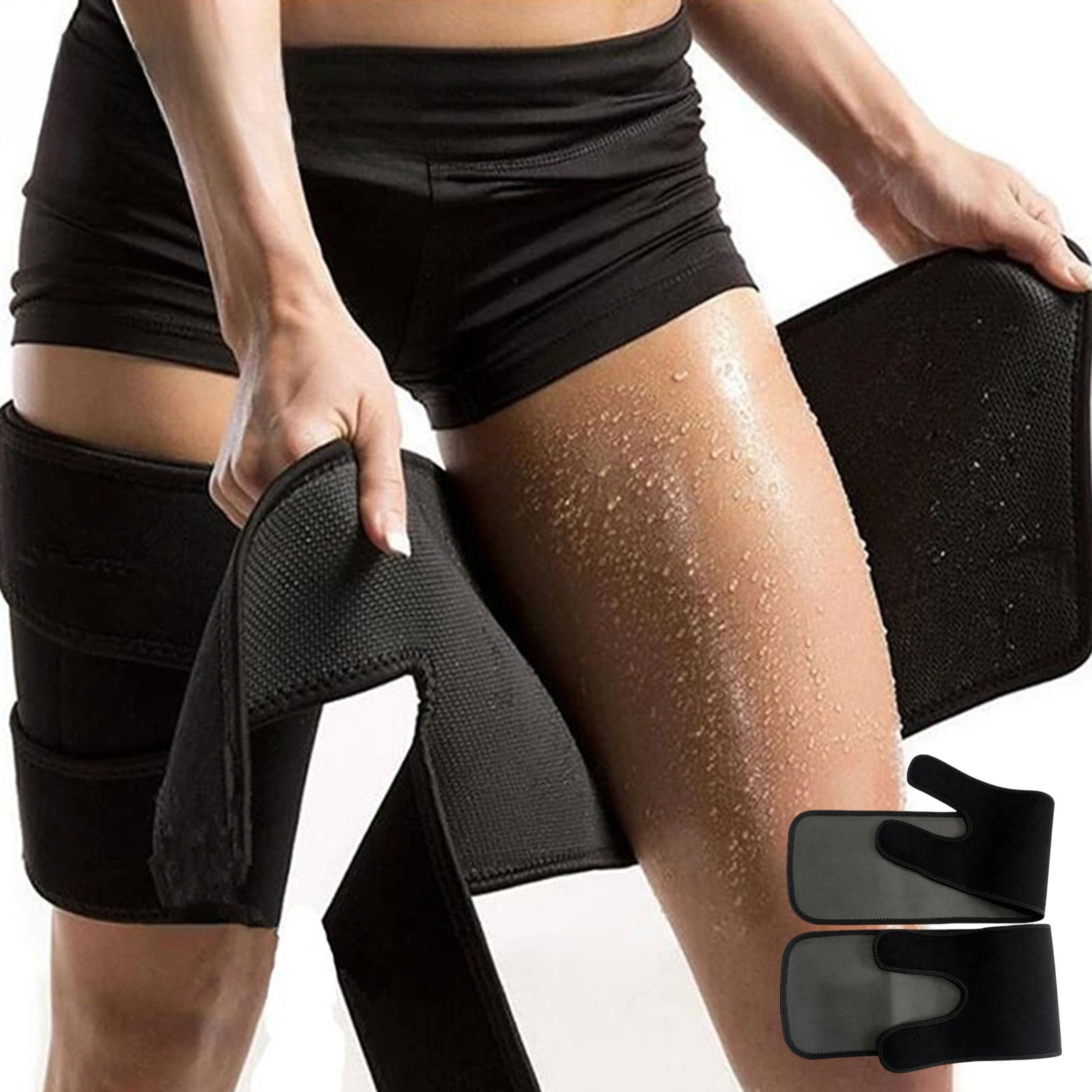 Compression Leg Bands for Sports,Sweat-Enhancing Thigh Guards for Running & Workouts,Adjustable Non-Slip Design for Muscle Support and Slimming,Pair Included Black - Image 2