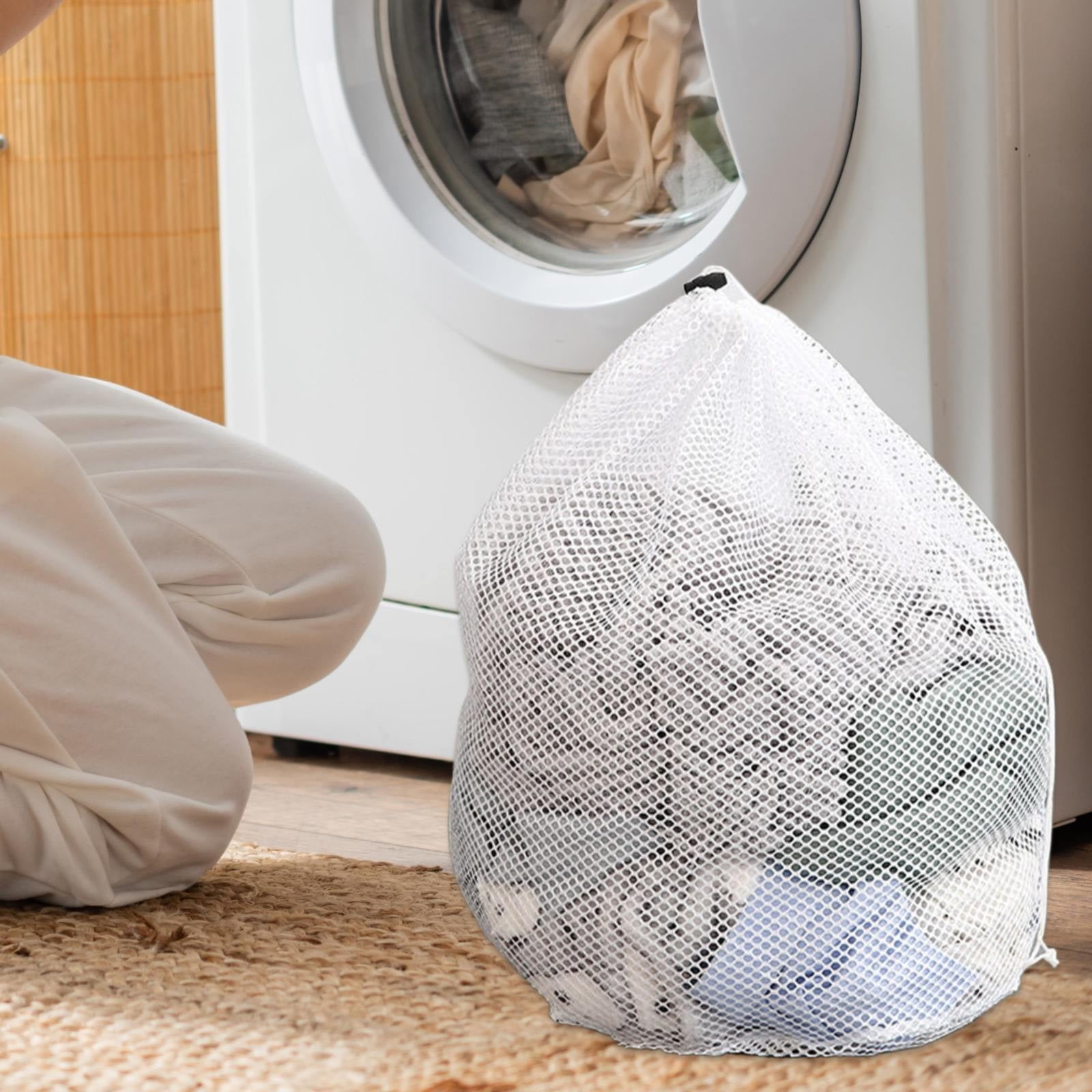 1 Pack Large Laundry Bags,Heavy Duty Diamond Mesh Laundry Bags with Drawstring Closure, Large Laundry Hamper Liner, Washable Laundry Essentials for Travel, Sports, Dorms,White (19.6in) 23.6in - Image 2