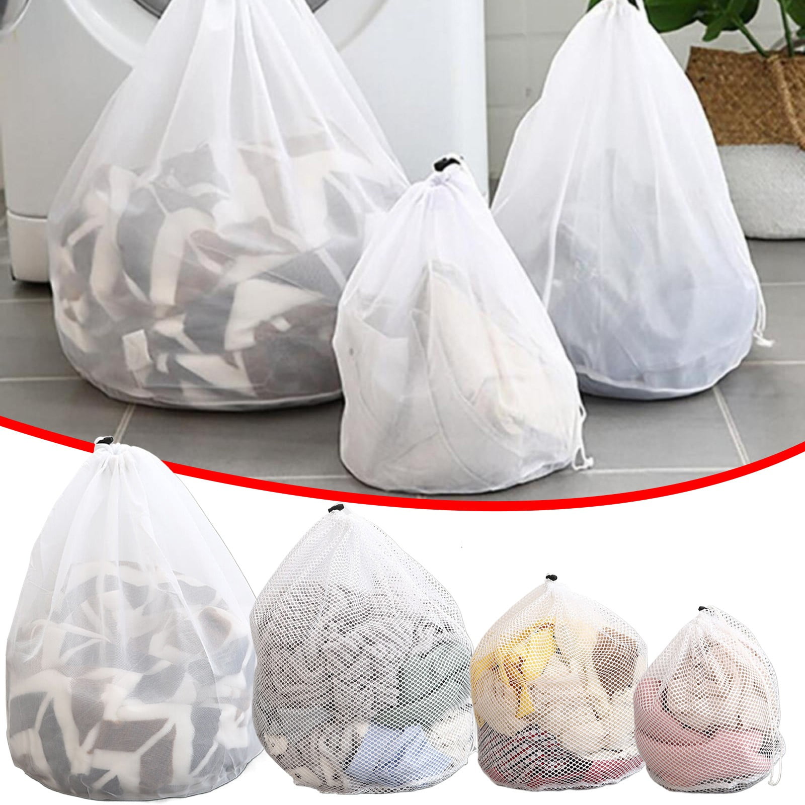 1 Pack Large Laundry Bags,Heavy Duty Diamond Mesh Laundry Bags with Drawstring Closure, Large Laundry Hamper Liner, Washable Laundry Essentials for Travel, Sports, Dorms,White (19.6in) 23.6in - Image 6