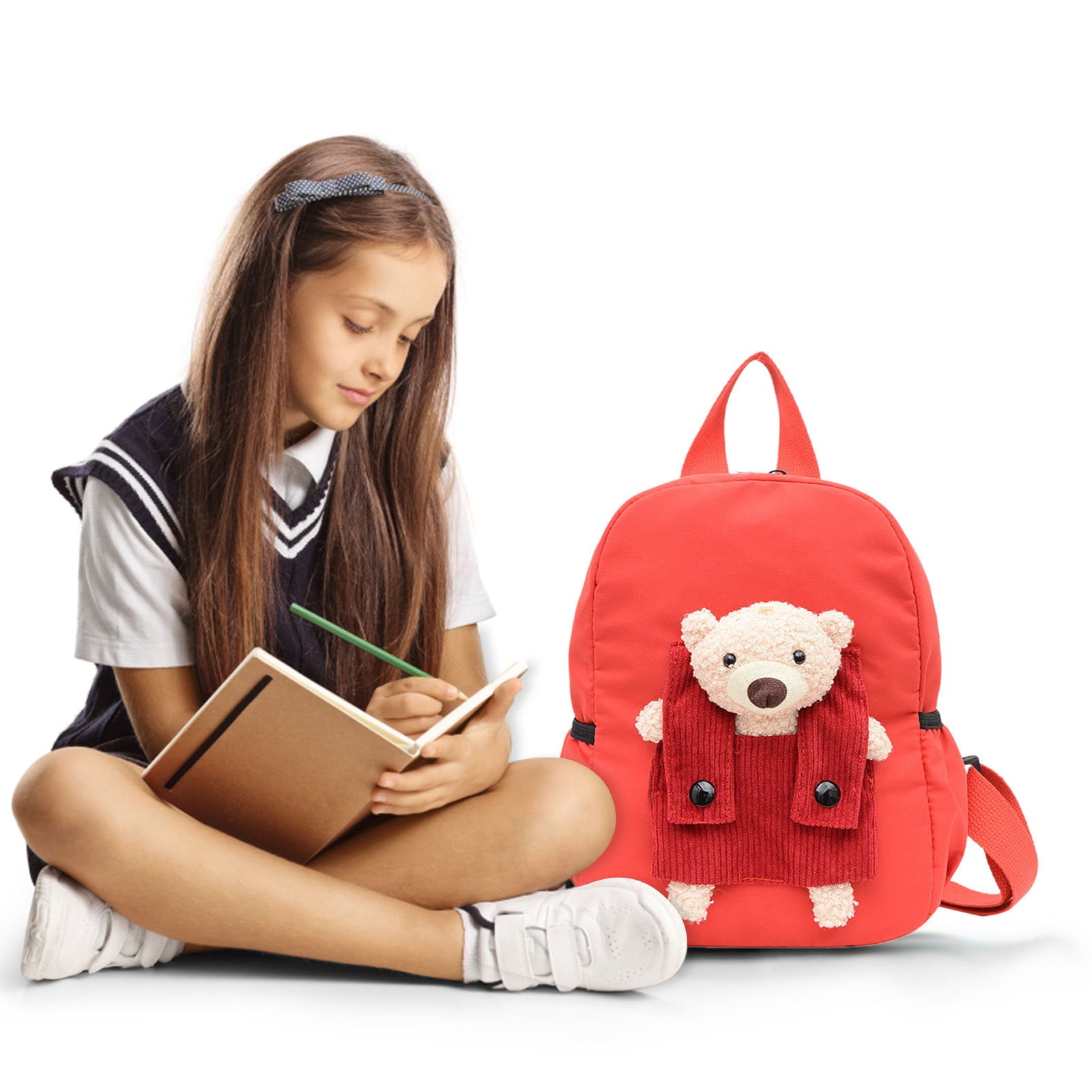 1 Pcs Travel Backpack,Cute Custom BookBag with Detachable Bear,Travel Backapck for Women/Men Casual Laptop Bookbag,Large Capacity Backpack for Birthday Gift,Christmas Gift,8.6x11 in(Green) Red - Image 2
