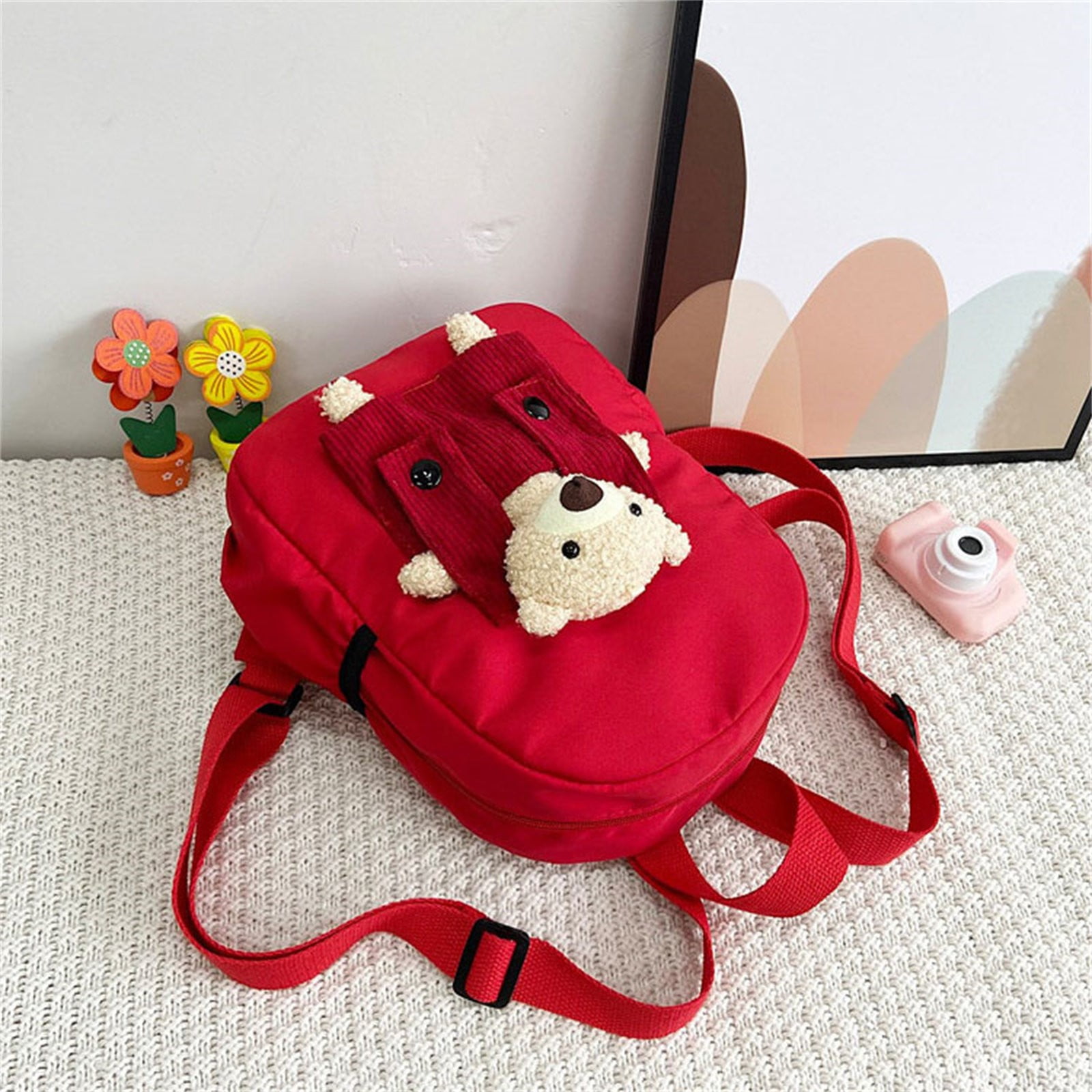 1 Pcs Travel Backpack,Cute Custom BookBag with Detachable Bear,Travel Backapck for Women/Men Casual Laptop Bookbag,Large Capacity Backpack for Birthday Gift,Christmas Gift,8.6x11 in(Green) Red - Image 3