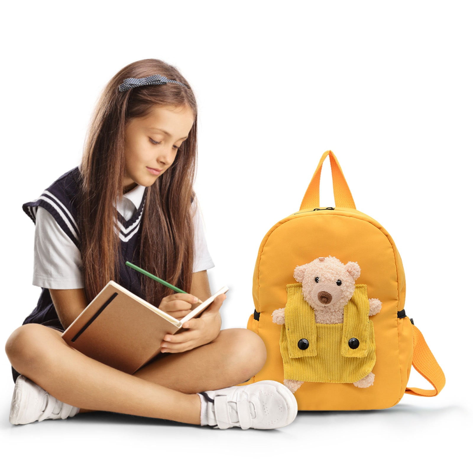 1 Pcs Travel Backpack,Cute Custom BookBag with Detachable Bear,Travel Backapck for Women/Men Casual Laptop Bookbag,Large Capacity Backpack for Birthday Gift,Christmas Gift,8.6x11 in(Green) Yellow - Image 5