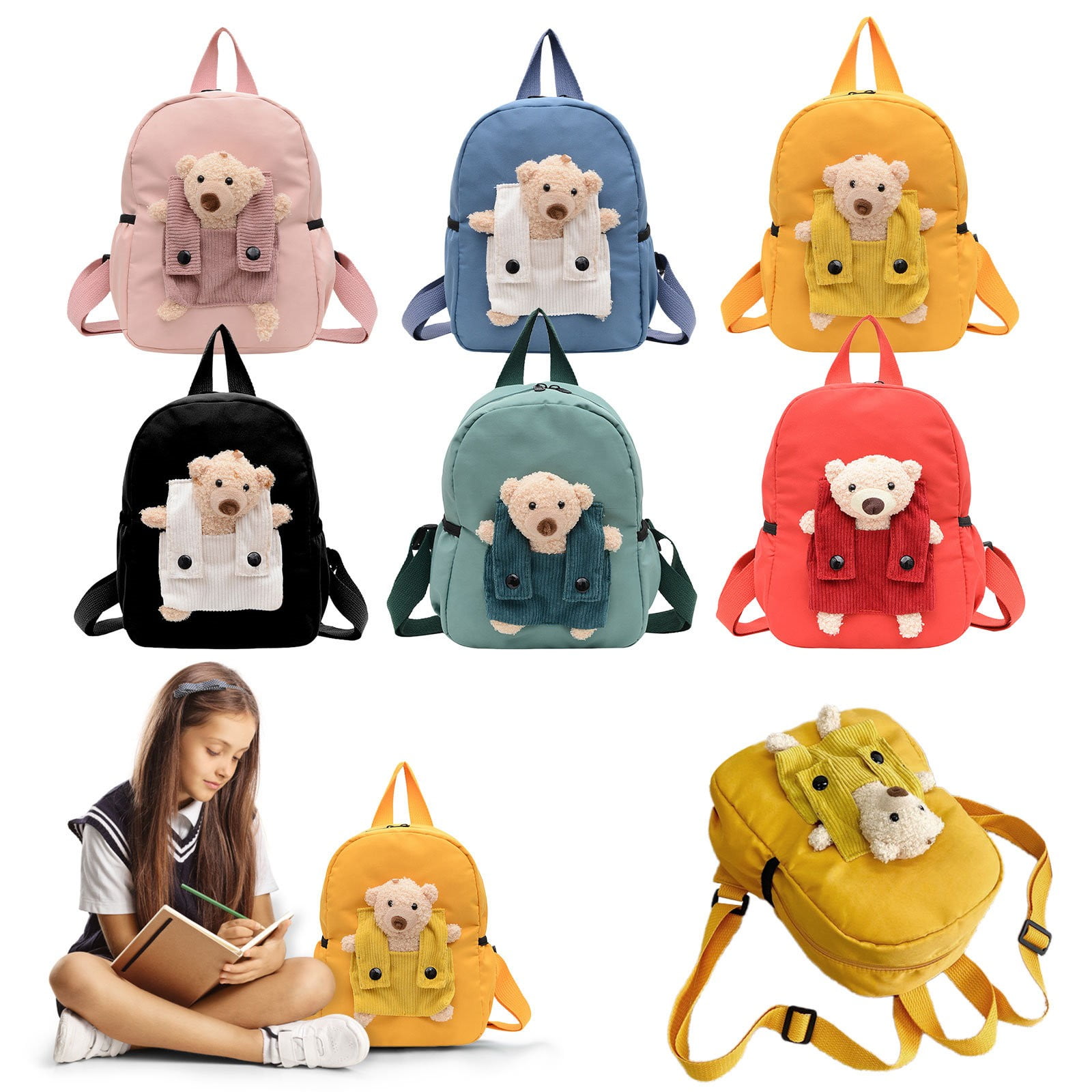 1 Pcs Travel Backpack,Cute Custom BookBag with Detachable Bear,Travel Backapck for Women/Men Casual Laptop Bookbag,Large Capacity Backpack for Birthday Gift,Christmas Gift,8.6x11 in(Green) Yellow - Image 6