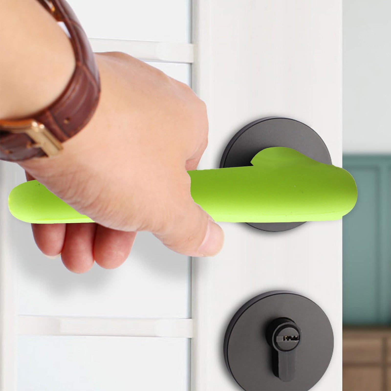 Door Handle Covers, Heavy Duty Door Knob Covers Silicone Door Handle Glove Covers Anti-Static Safety Door Knob Protector for Flat Square Door Levers (Beige/1 Pcs) 5.31x2.17 5.31
