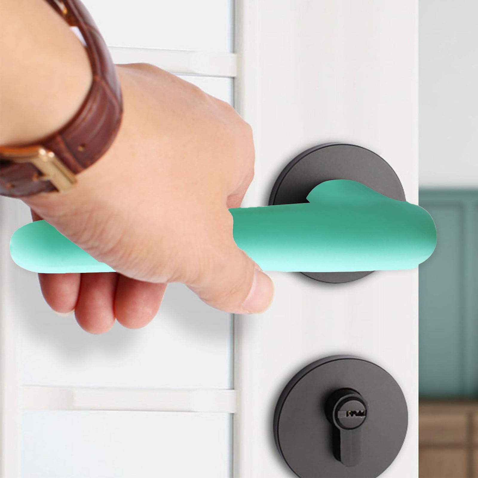 Door Handle Covers, Heavy Duty Door Knob Covers Silicone Door Handle Glove Covers Anti-Static Safety Door Knob Protector for Flat Square Door Levers (Beige/1 Pcs) 5.31x2.17 5.31