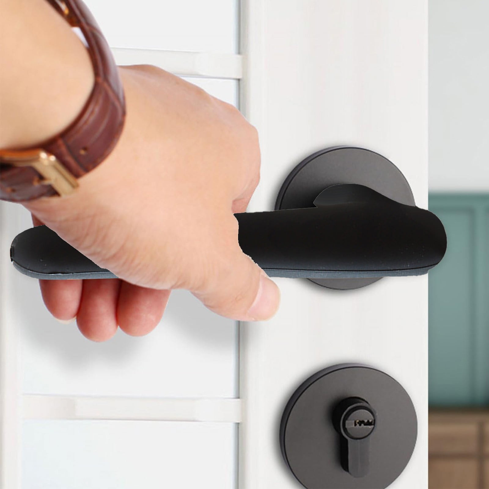Door Handle Covers, Heavy Duty Door Knob Covers Silicone Door Handle Glove Covers Anti-Static Safety Door Knob Protector for Flat Square Door Levers (Beige/1 Pcs) 5.31x2.17 5.31