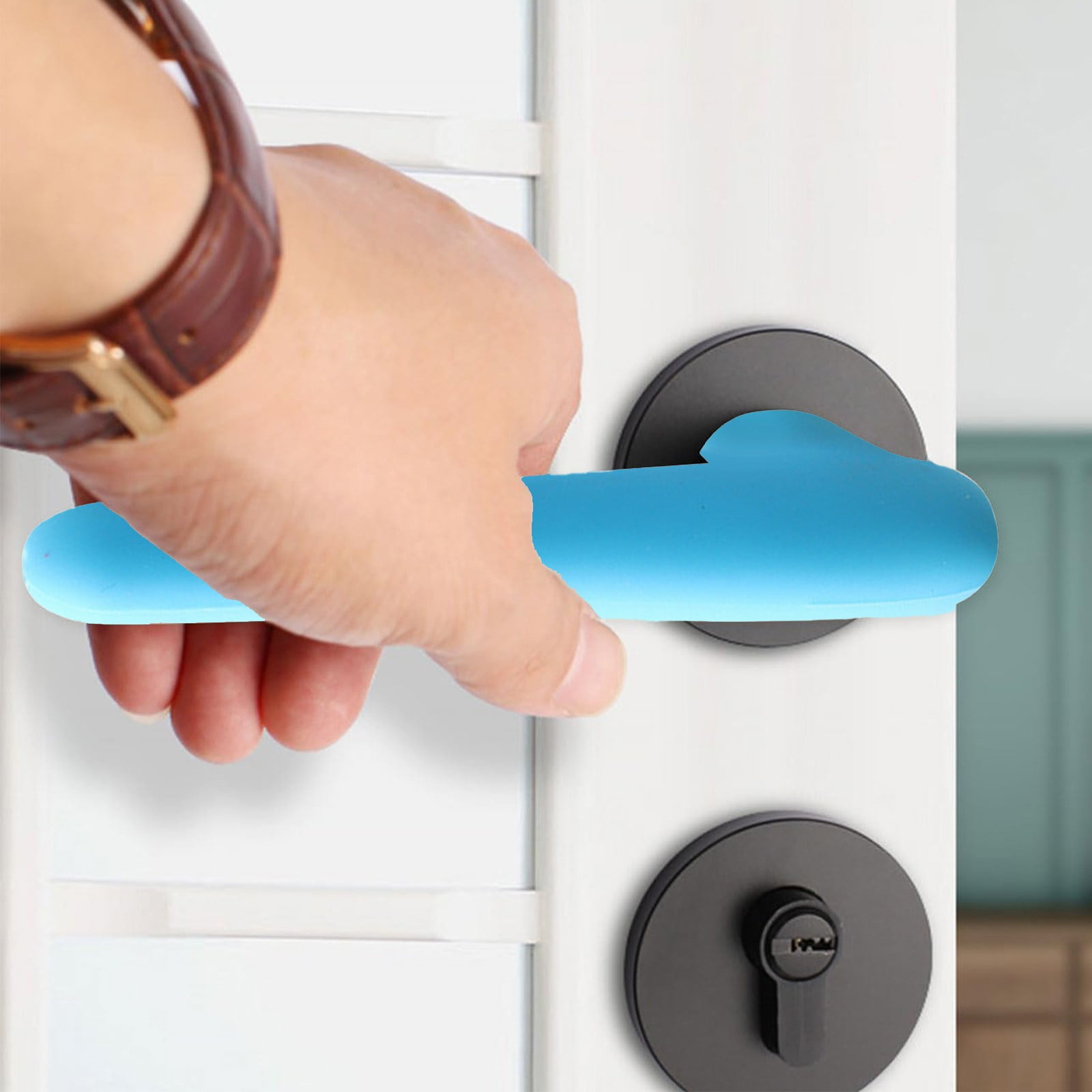 Door Handle Covers, Heavy Duty Door Knob Covers Silicone Door Handle Glove Covers Anti-Static Safety Door Knob Protector for Flat Square Door Levers (Beige/1 Pcs) 5.31x2.17 5.31