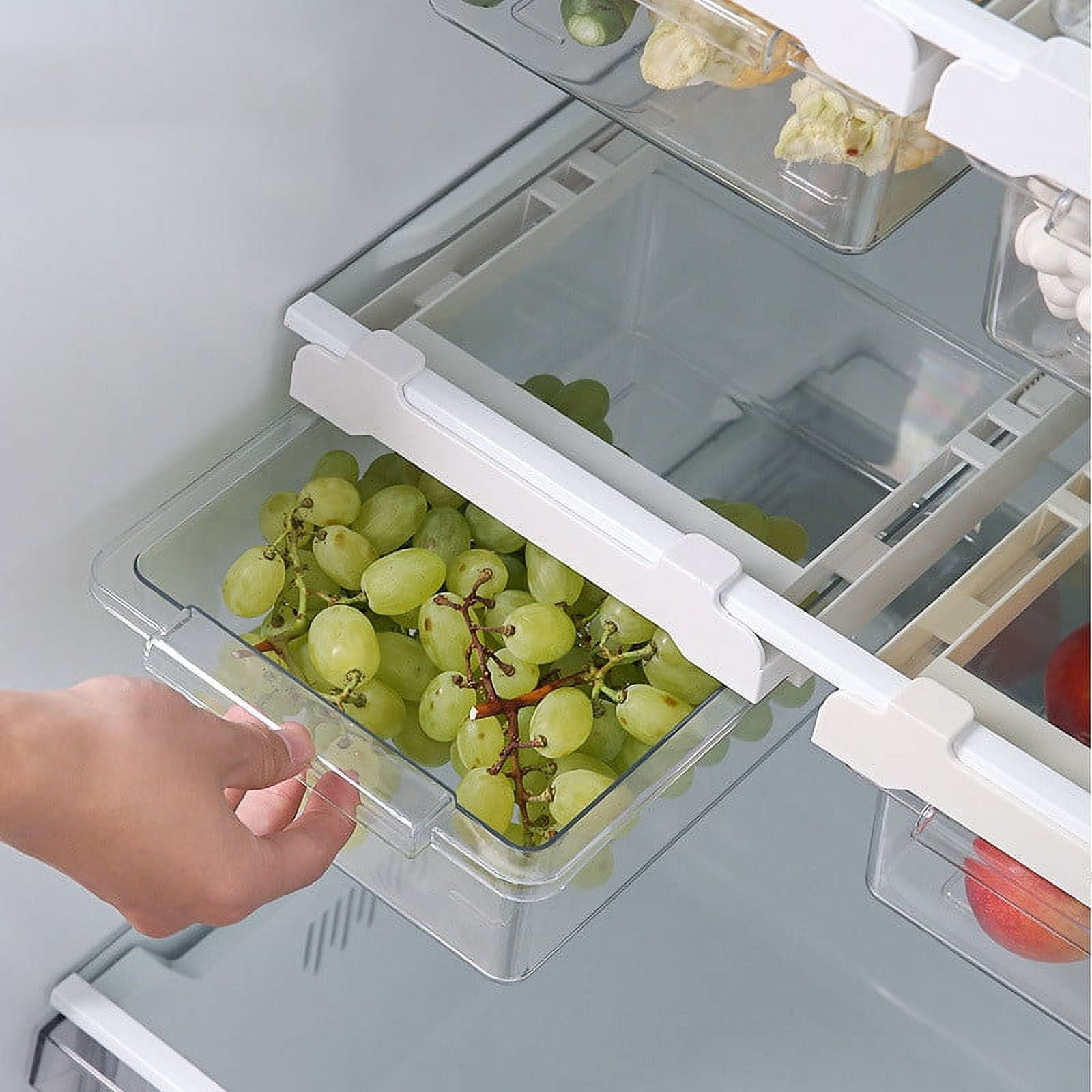 Refrigerator Pull Out Bin,Snap On Drawer Fridge Mate,Fridge Storage Box/Drawers/Rack, Refrigerator Bin Home Organizer for Fridge Shelf Thickness Under 0.6 - Image 1