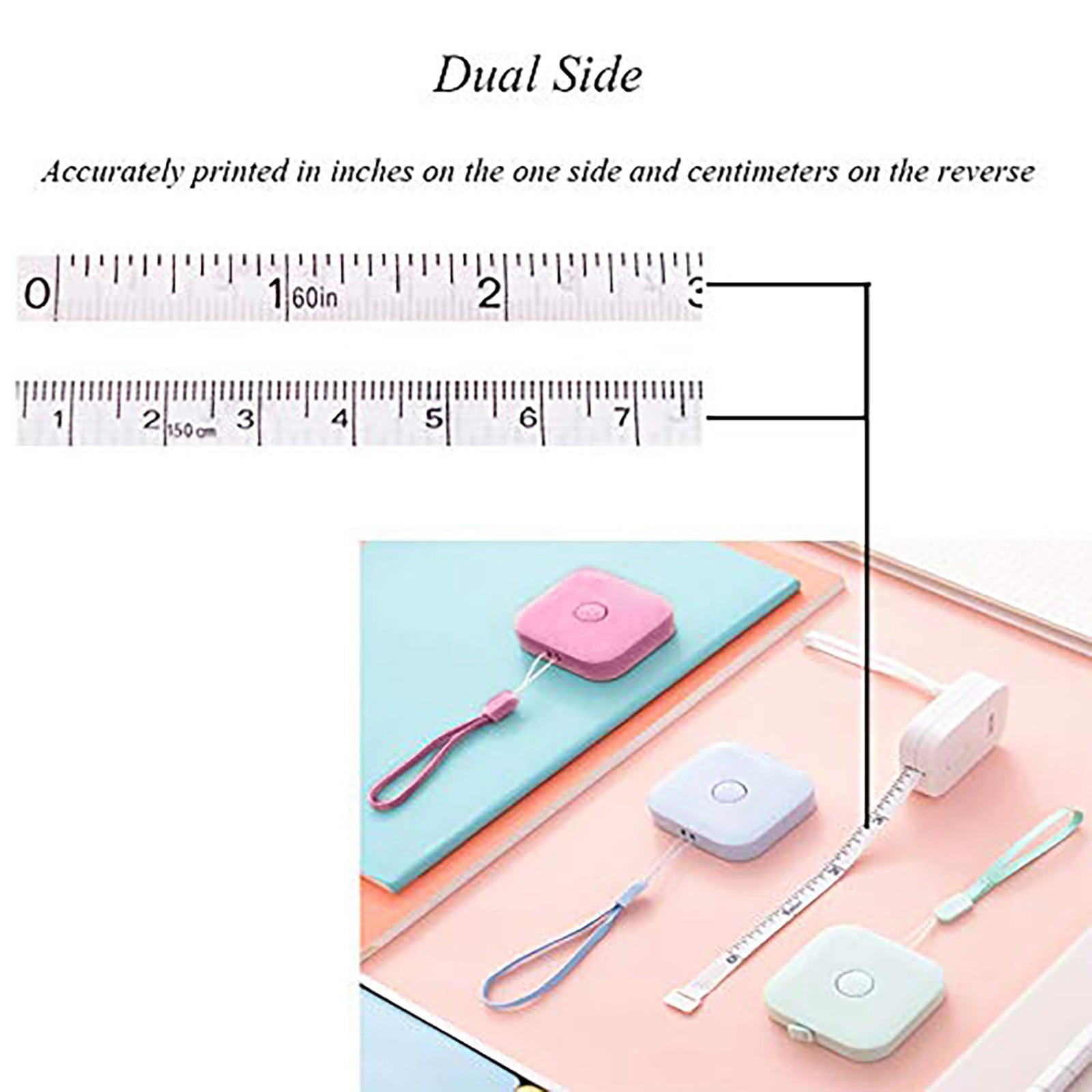 Soft Tape Measure Retractable Measuring for Body Fabric Sewing Tailor Cloth Knitting Craft,Weight Loss Measurements Retractable 60-inch 1.5 Meter,Small Push ButtonDouble Scales Rulers,Beige Green - Image 5
