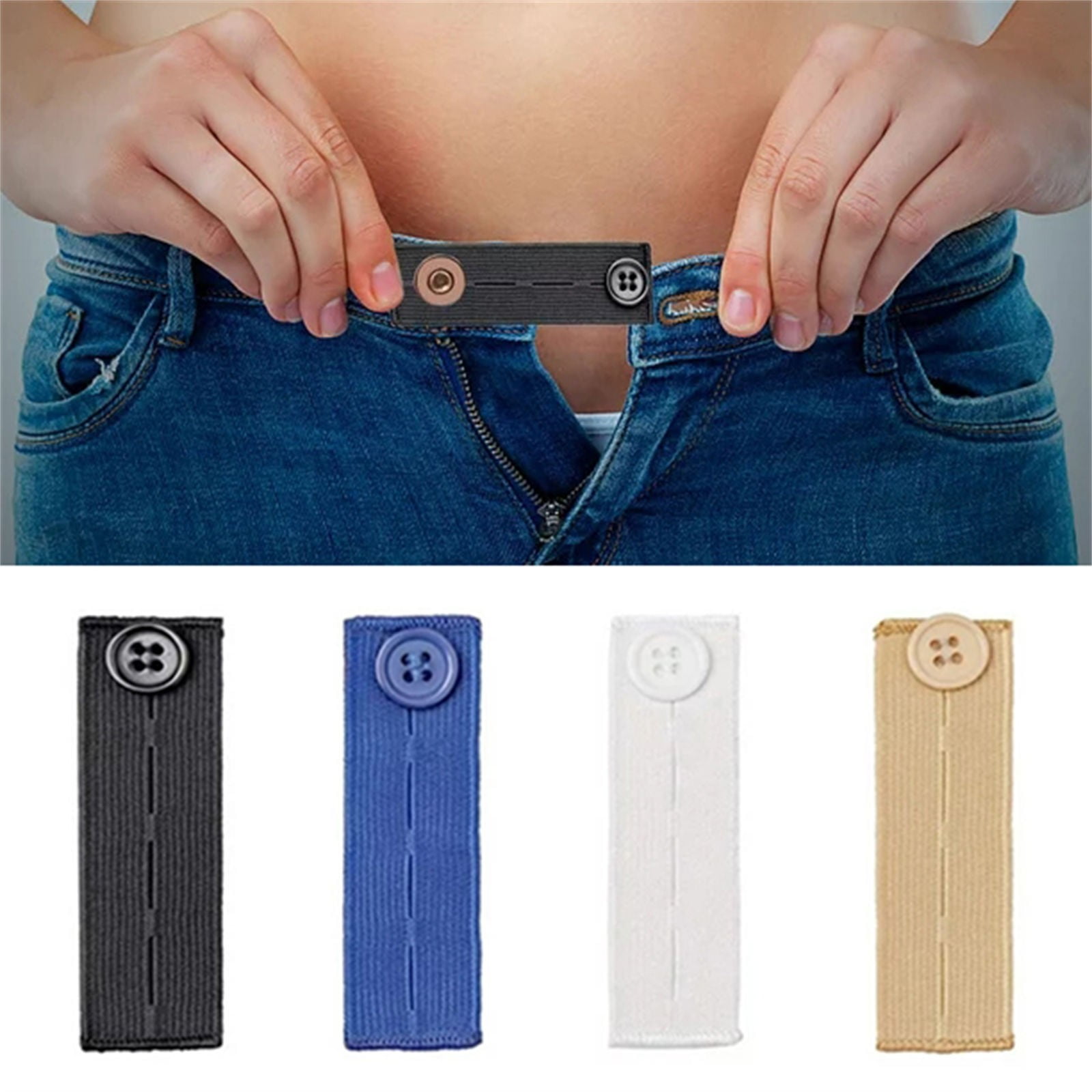 Adjustable Elastic Button Extender, 4 Pack Colour Elastic Button Extenders for Men and Women, Waist Extenders Waistband for Jeans Pants Trousers, 3.3x1.0 3.3