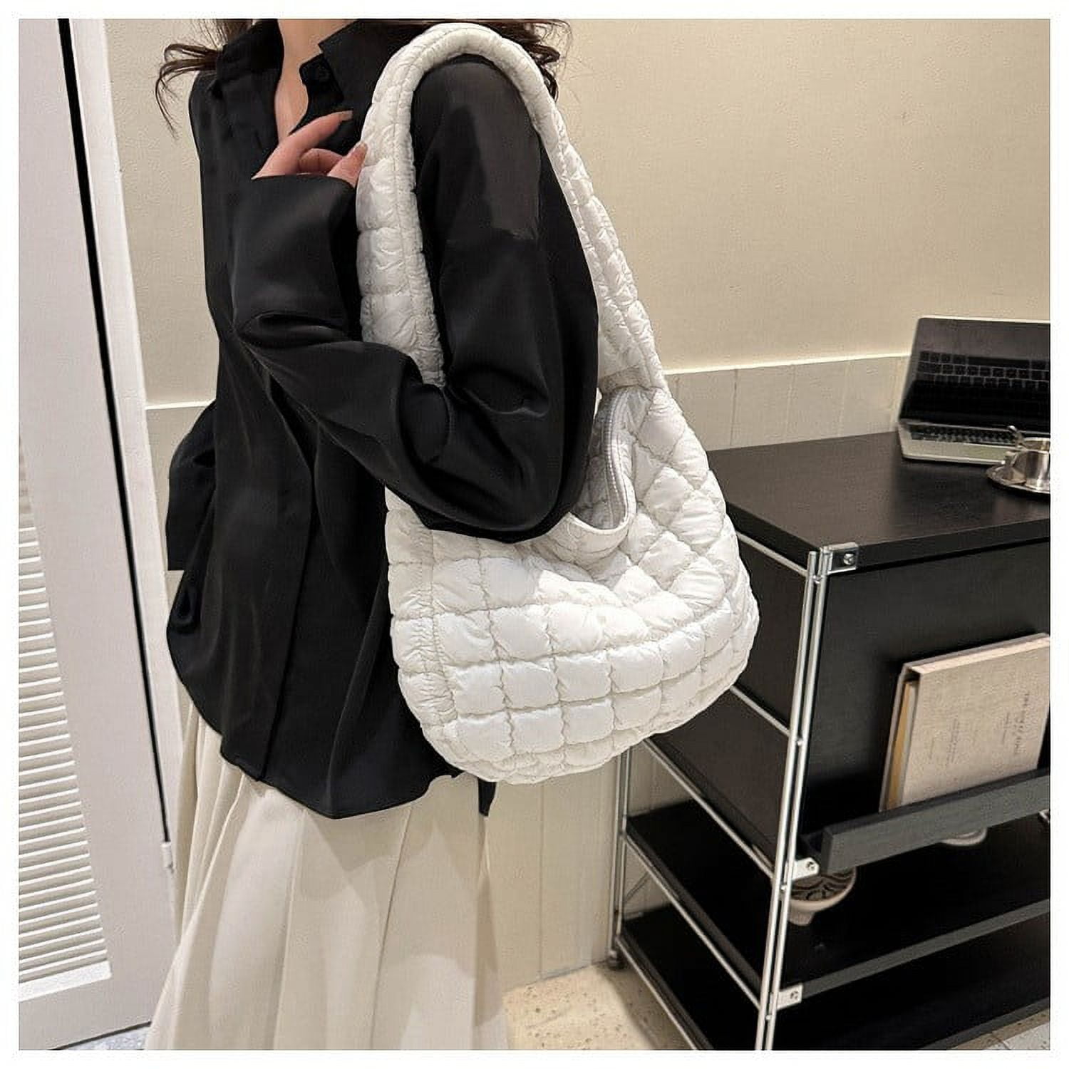 Puffer Tote Bag for Women, Quilted Crossbody Bubble Shoulder Bag, Soft Cloud Lightweight Puffy Handbag, Perfect for Vacation Travel and Daily Matching E - Image 2