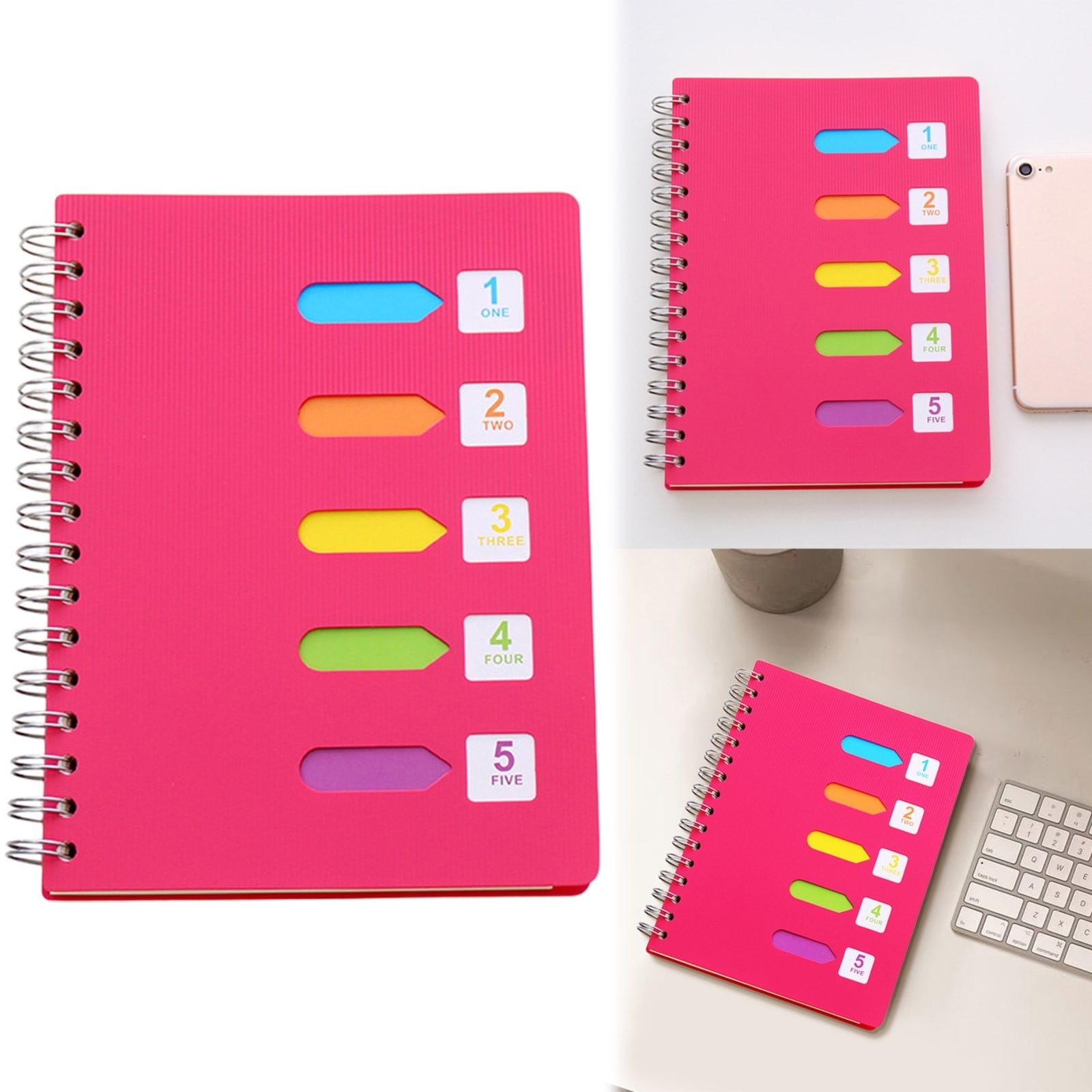 5 Subject Notebook College Ruled,Small Spiral Notebook 5x7 with Removable Divider Tabs, Lined Spiral Notebook for Women,220 Pages A5 Spiral Notebooks for Note Taking,Blue Hot Pink - Image 2