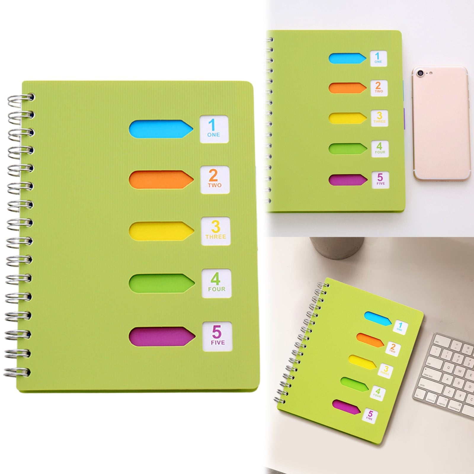 5 Subject Notebook College Ruled,Small Spiral Notebook 5x7 with Removable Divider Tabs, Lined Spiral Notebook for Women,220 Pages A5 Spiral Notebooks for Note Taking,Blue Light Green - Image 2
