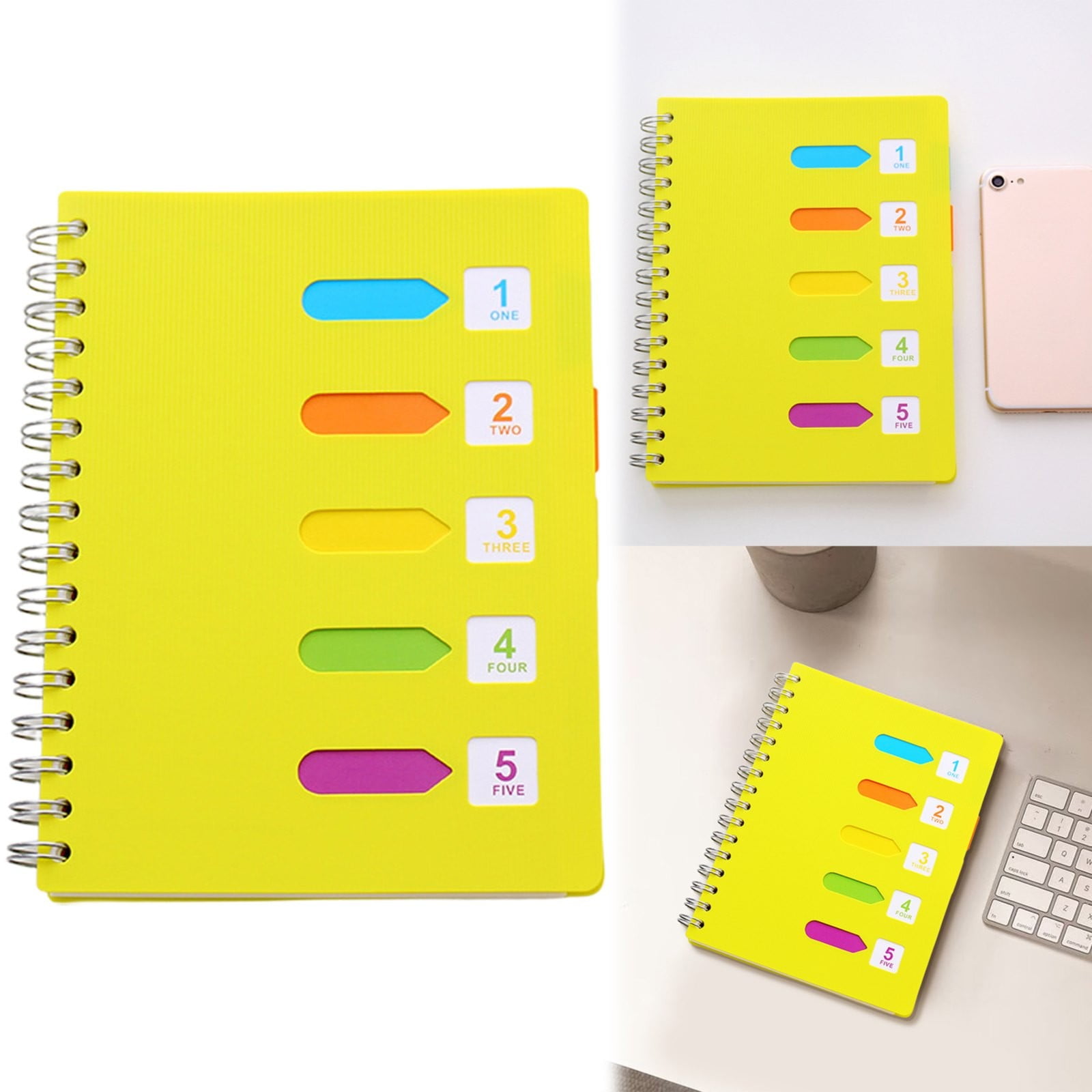 5 Subject Notebook College Ruled,Small Spiral Notebook 5x7 with Removable Divider Tabs, Lined Spiral Notebook for Women,220 Pages A5 Spiral Notebooks for Note Taking,Blue Yellow - Image 2