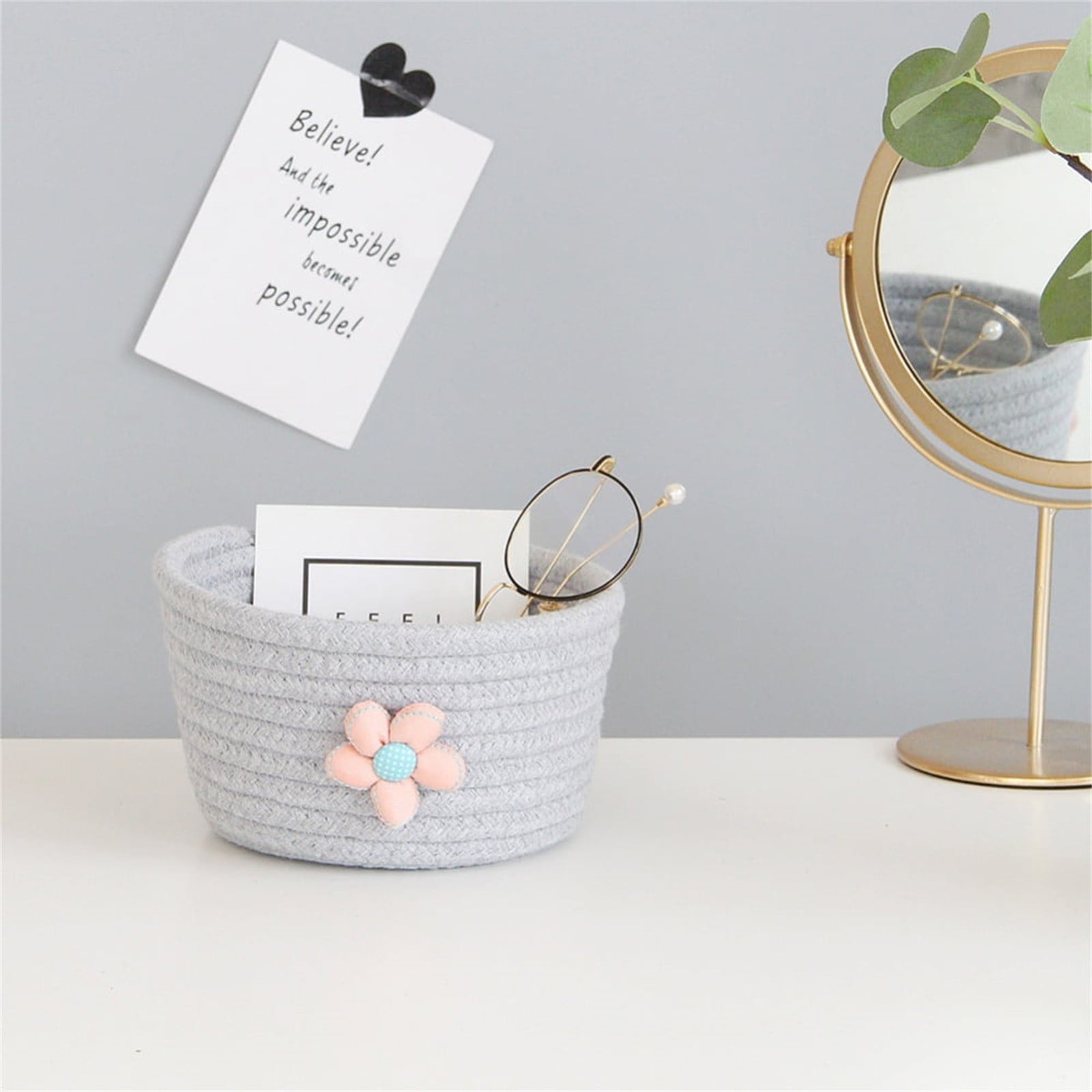 Small Woven Storage Baskets ,Cotton Rope Woven Rattan Baskets,Shelf Toy Basket,Closet Organizer Bins,Small Storage Baskets for OrganizingShallow Basket,Tiny Oval Shallow Baskets,6.3x3.15