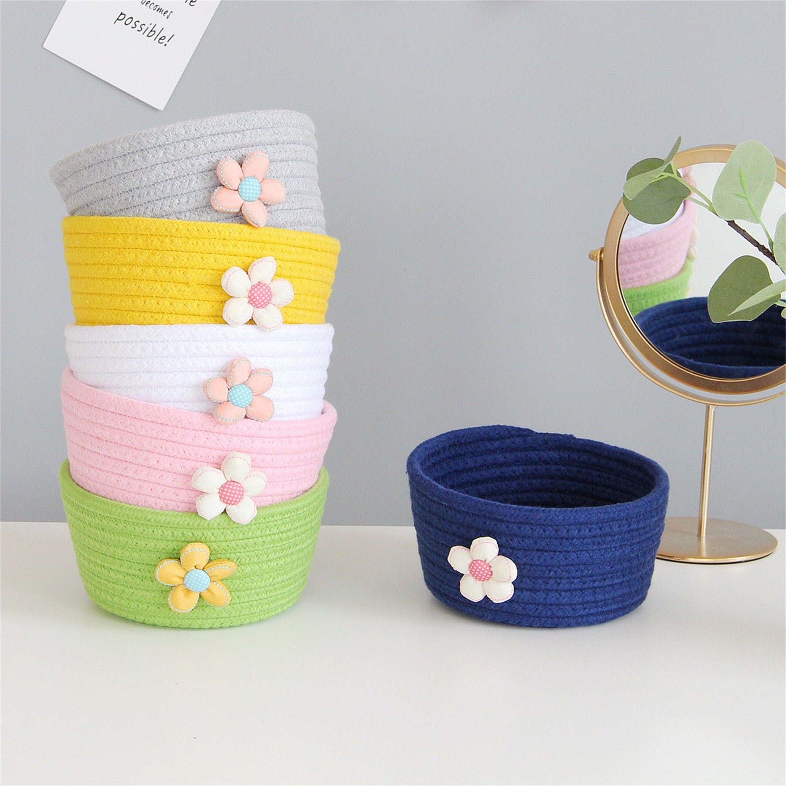 Small Woven Storage Baskets ,Cotton Rope Woven Rattan Baskets,Shelf Toy Basket,Closet Organizer Bins,Small Storage Baskets for OrganizingShallow Basket,Tiny Oval Shallow Baskets,6.3x3.15