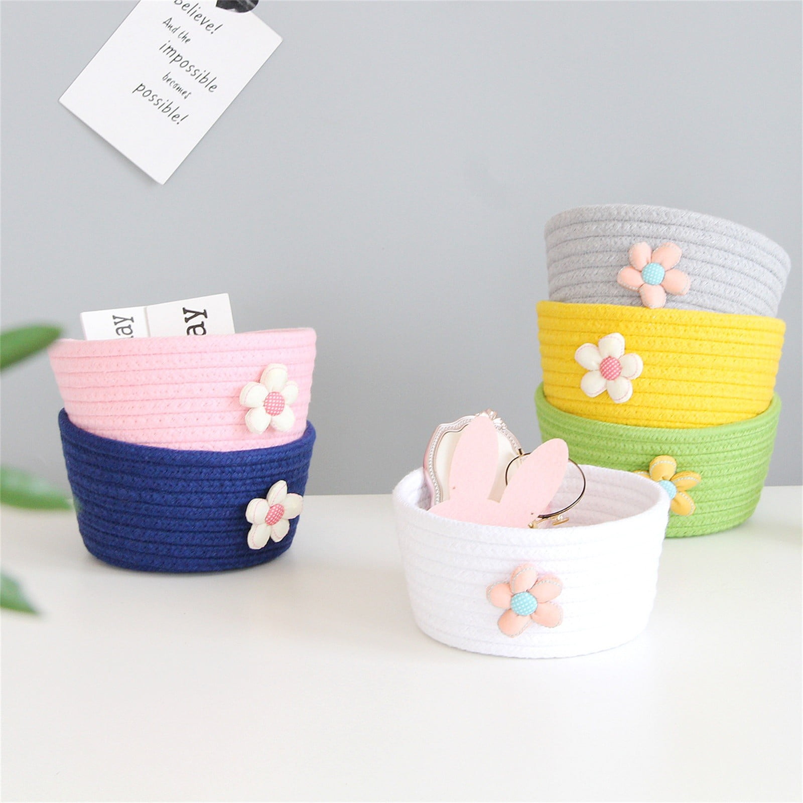 Small Woven Storage Baskets ,Cotton Rope Woven Rattan Baskets,Shelf Toy Basket,Closet Organizer Bins,Small Storage Baskets for OrganizingShallow Basket,Tiny Oval Shallow Baskets,6.3x3.15