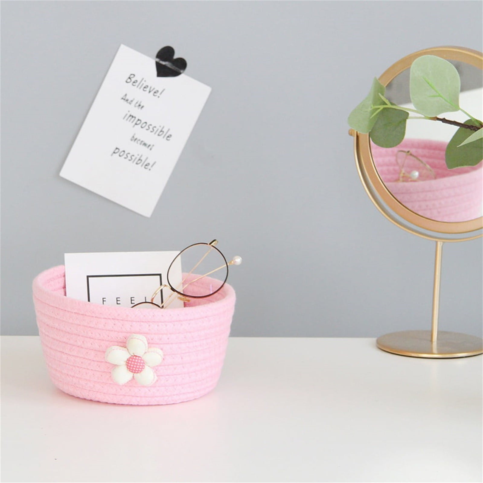 Small Woven Storage Baskets ,Cotton Rope Woven Rattan Baskets,Shelf Toy Basket,Closet Organizer Bins,Small Storage Baskets for OrganizingShallow Basket,Tiny Oval Shallow Baskets,6.3x3.15