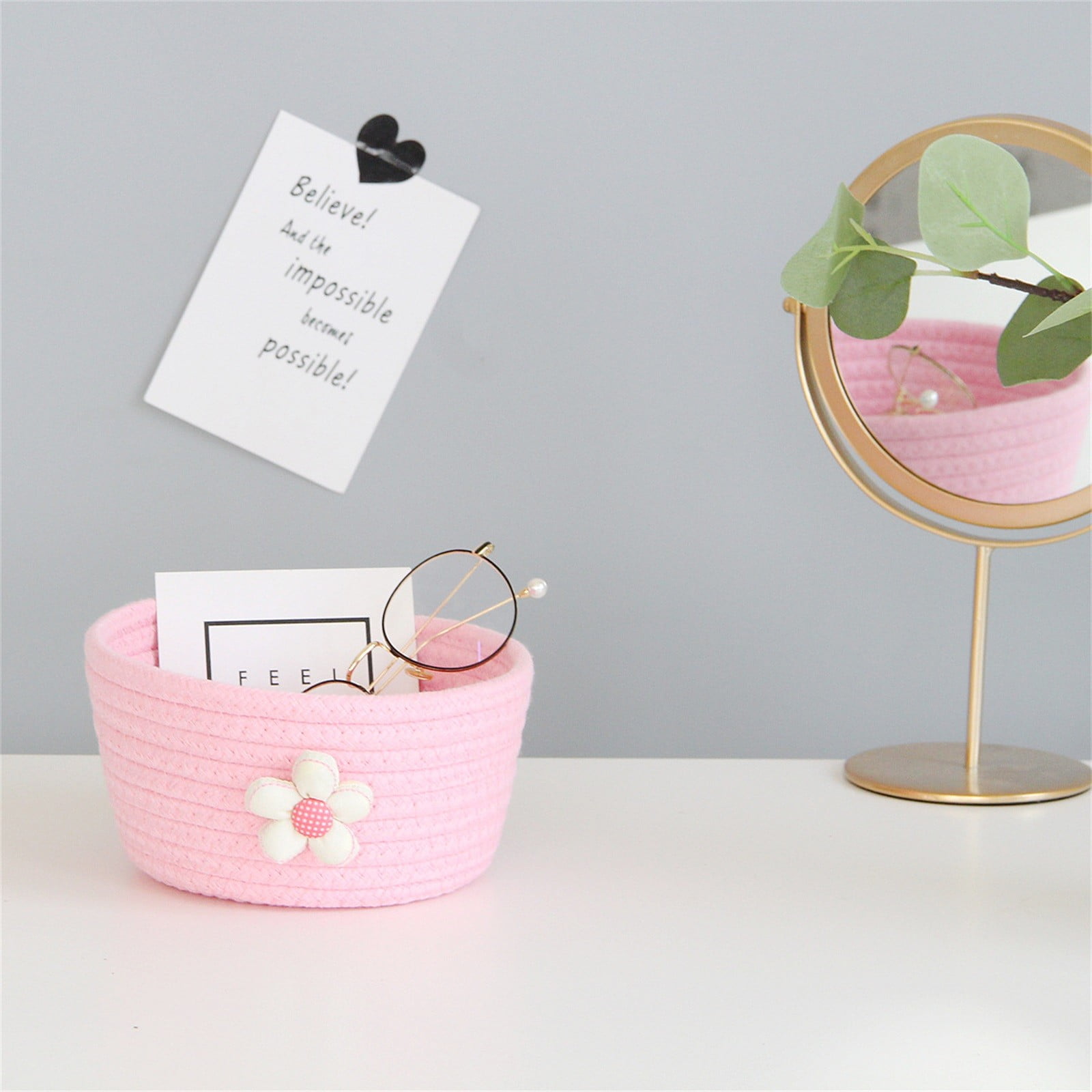 Small Woven Storage Baskets ,Cotton Rope Woven Rattan Baskets,Shelf Toy Basket,Closet Organizer Bins,Small Storage Baskets for OrganizingShallow Basket,Tiny Oval Shallow Baskets,6.3x3.15