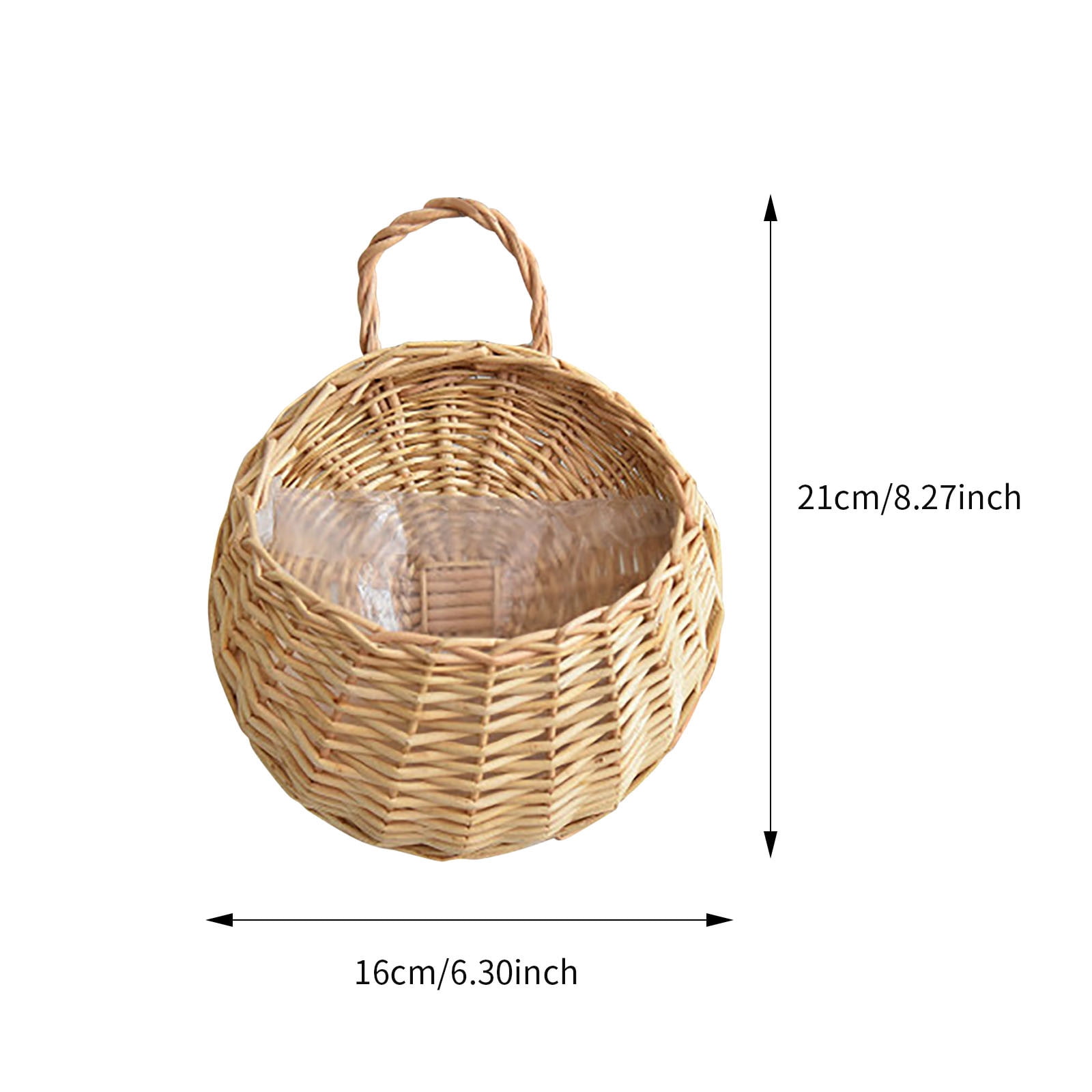 Wicker Storage Basket with Handles,Wall Pot Hanging Basket Storage Small Wicker Basket, Woven Handmade Basket Basket Flower Patio & Garden,Handwoven Craft,Leak Proof Lining,6.3x8.27' Beige - Image 2