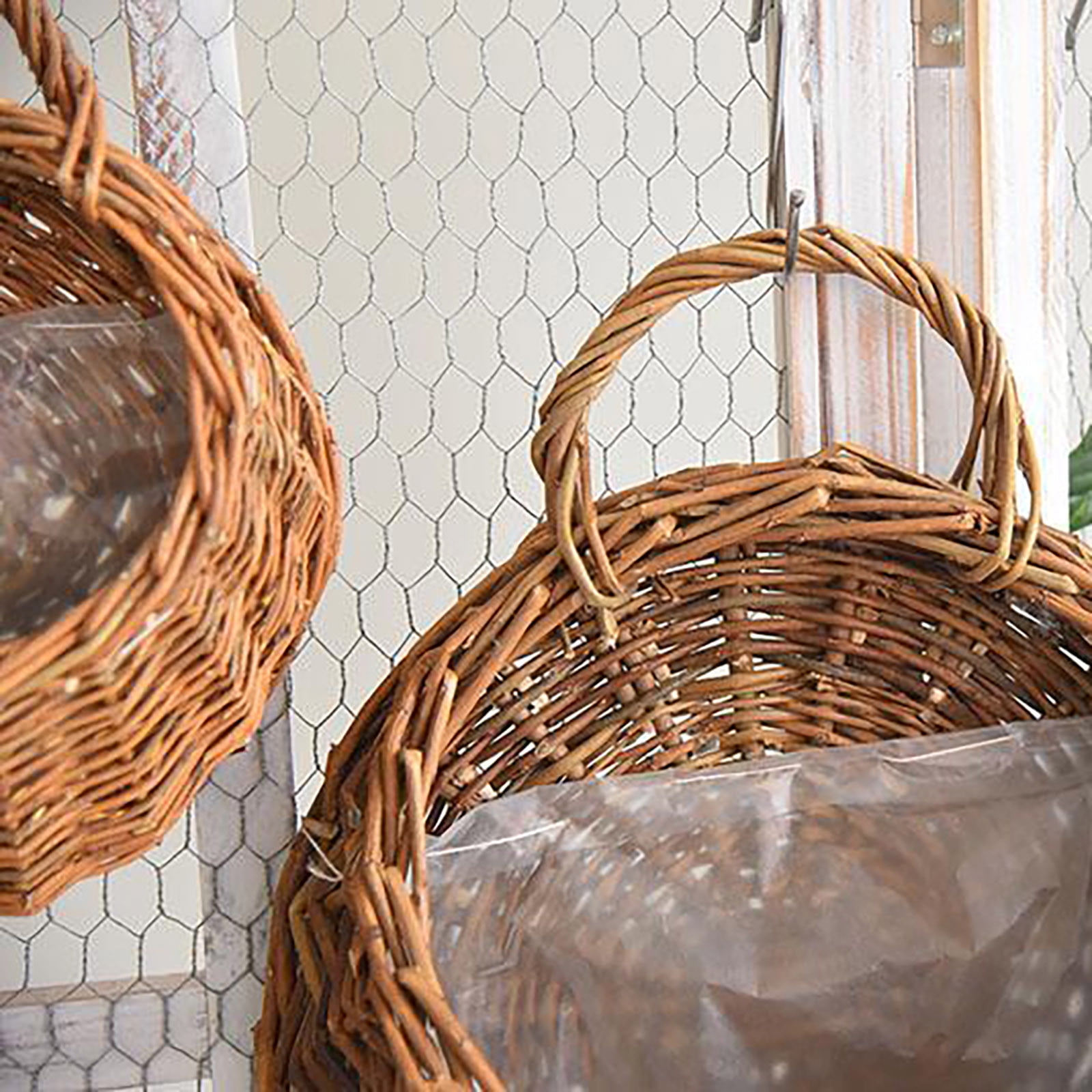 Wicker Storage Basket with Handles,Wall Pot Hanging Basket Storage Small Wicker Basket, Woven Handmade Basket Basket Flower Patio & Garden,Handwoven Craft,Leak Proof Lining,6.3x8.27' Beige - Image 7