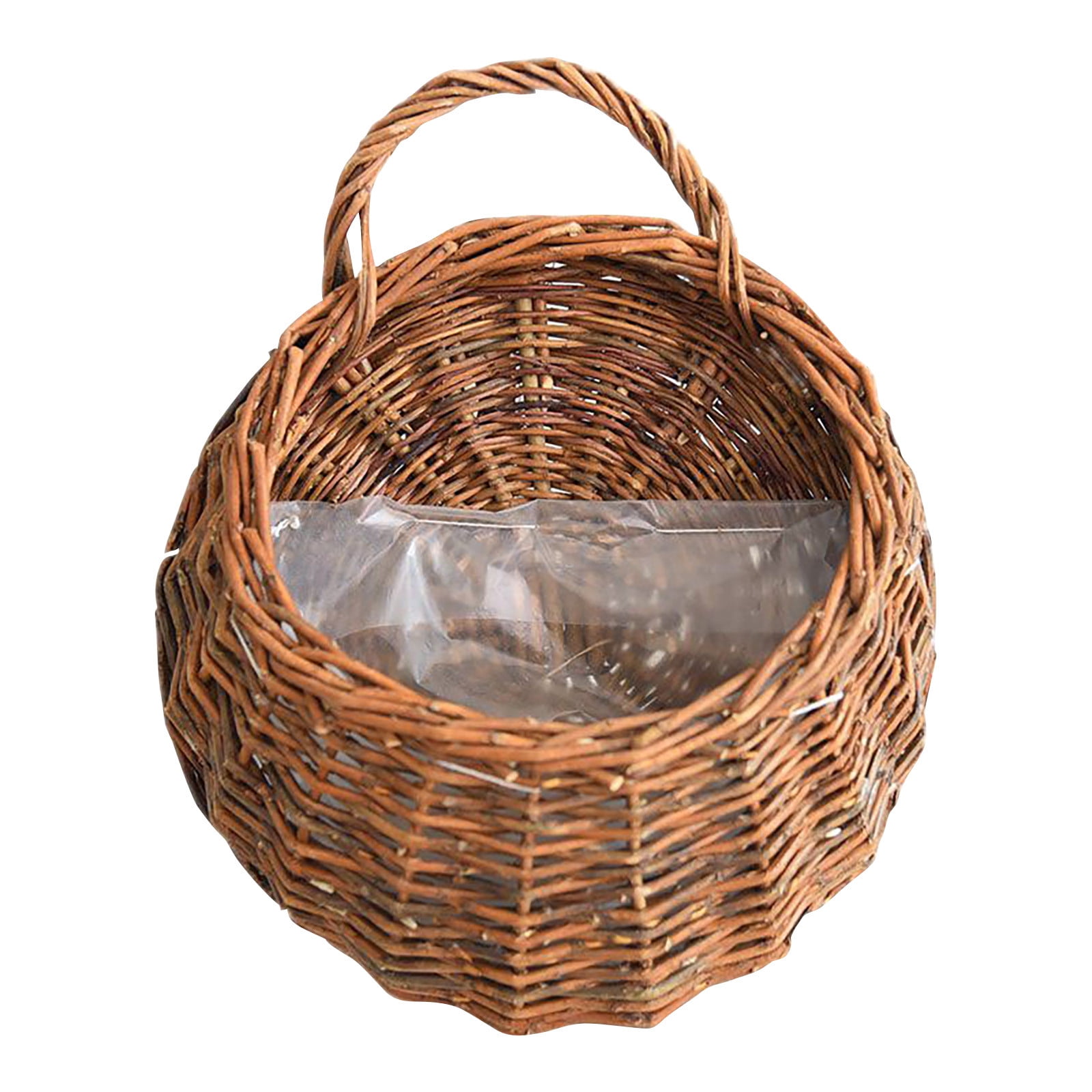 Wicker Storage Basket with Handles,Wall Pot Hanging Basket Storage Small Wicker Basket, Woven Handmade Basket Basket Flower Patio & Garden,Handwoven Craft,Leak Proof Lining,6.3x8.27',Beige Brown - Image 1